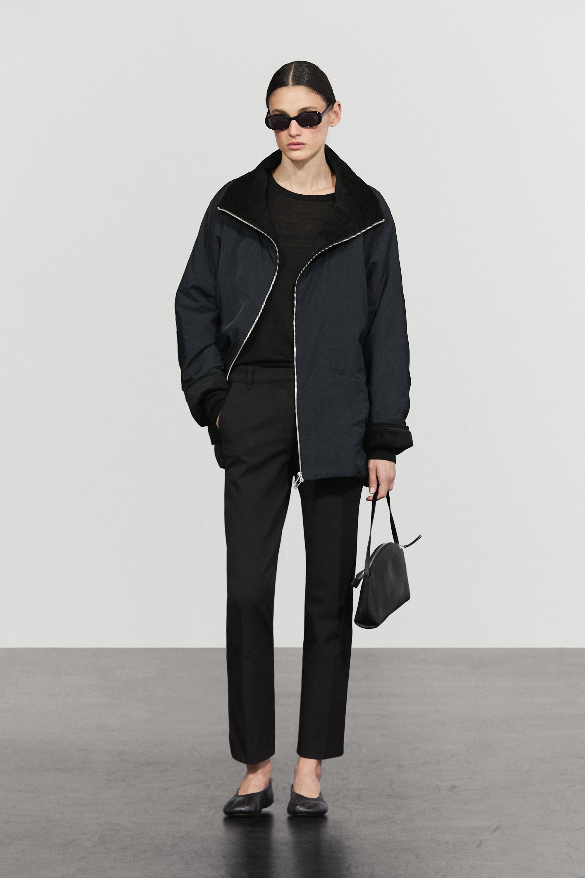 Quilted corduroy-collar parka — NAVY BLUE