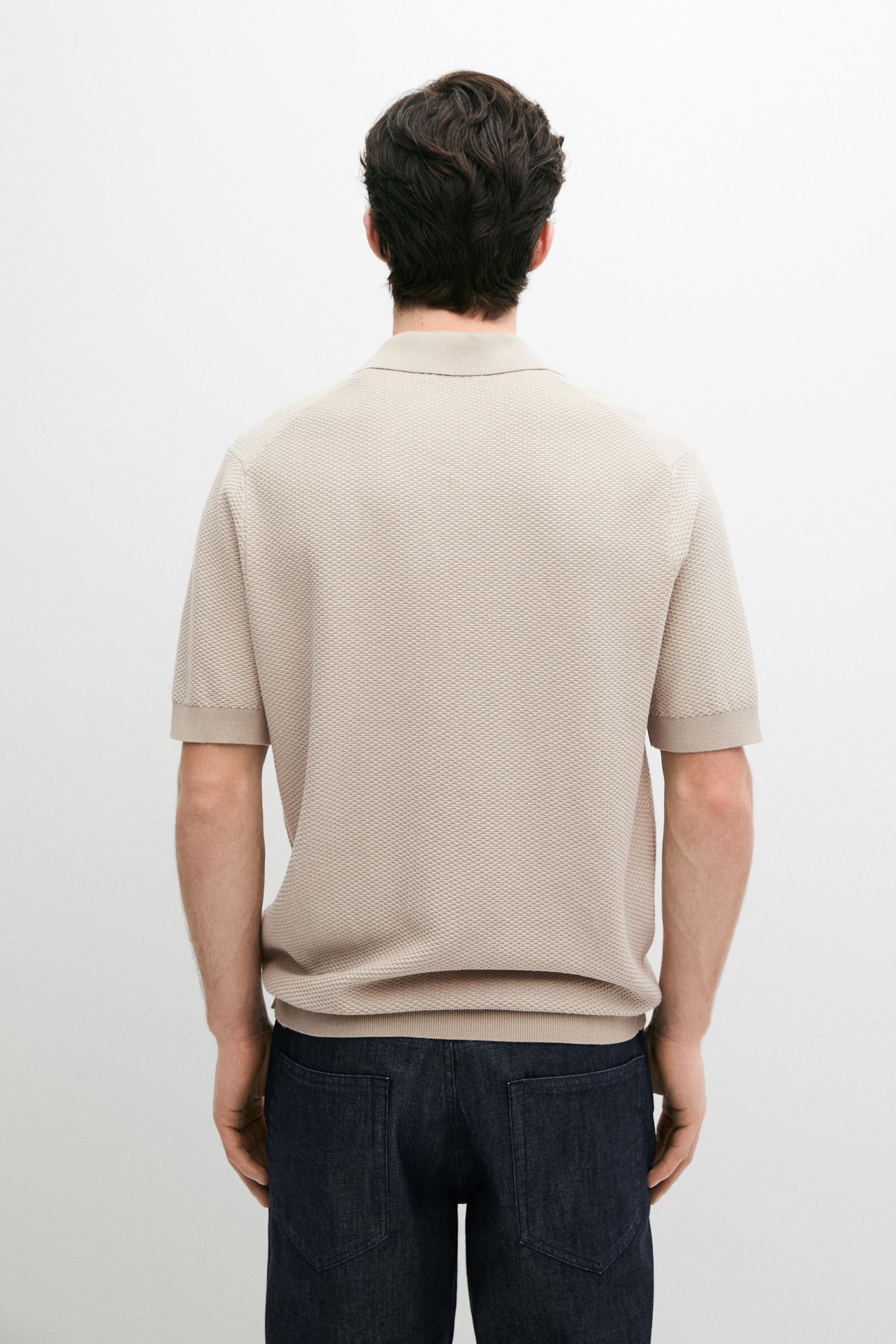 100% cotton textured knit polo sweater — BEIGE