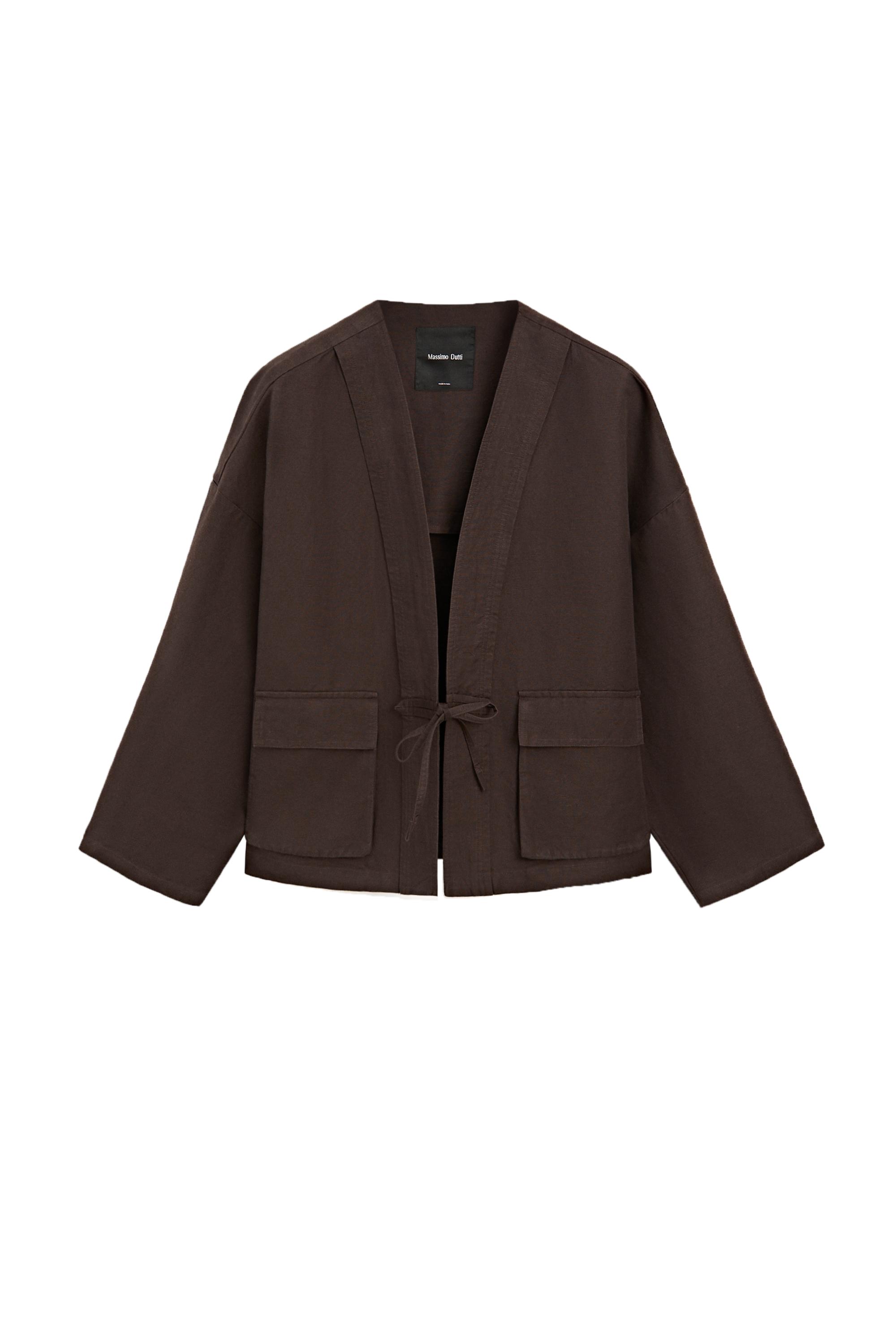 Massimo Dutti - CocoMassimo Duttiジャケット & CELINE パンツ2点 Cotton and linen pocket kimono · Brown · Coats | Massimo Dutti