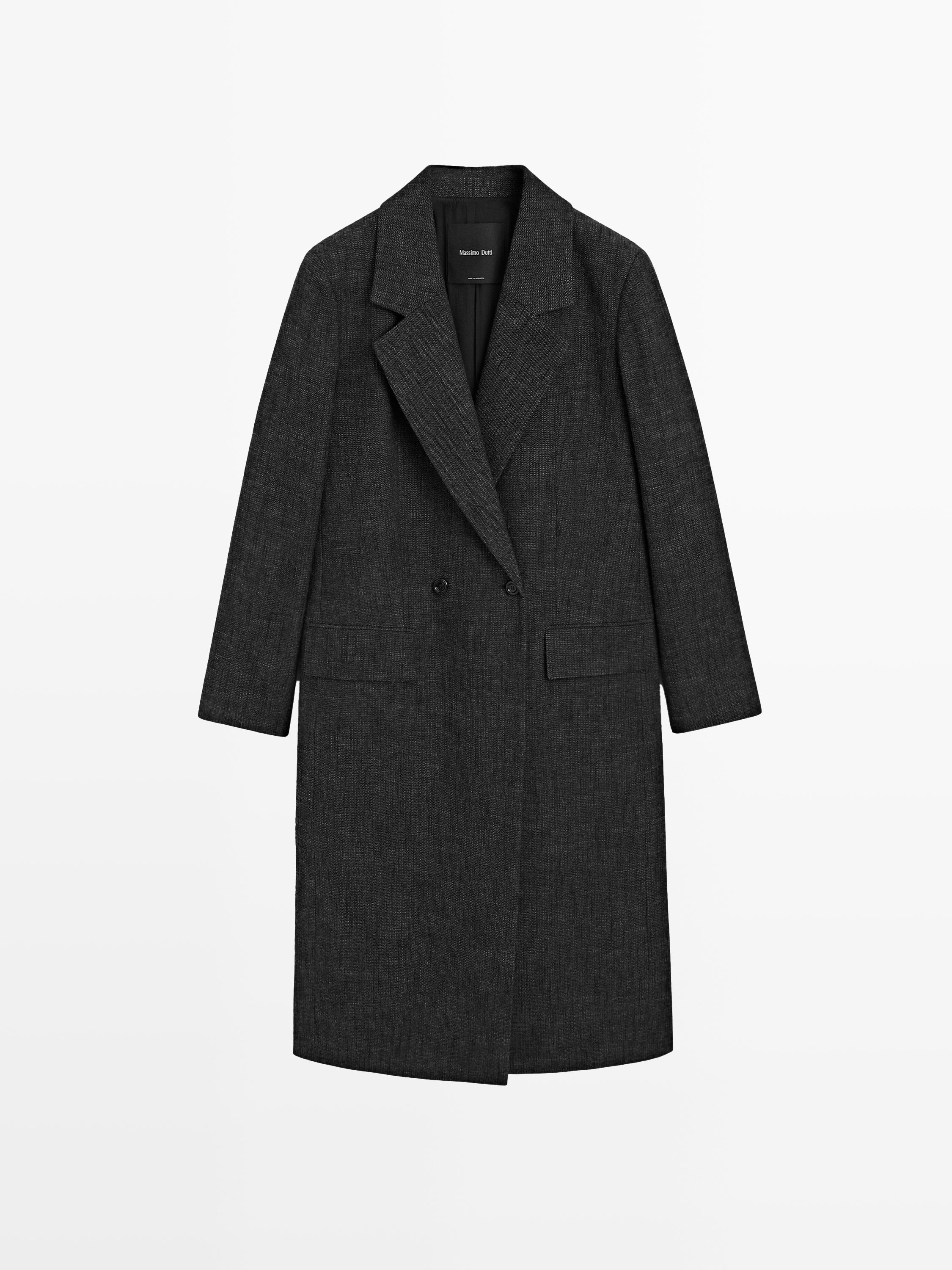 Long herringbone coat · Dark Grey · Coats And Jackets Massimo Dutti