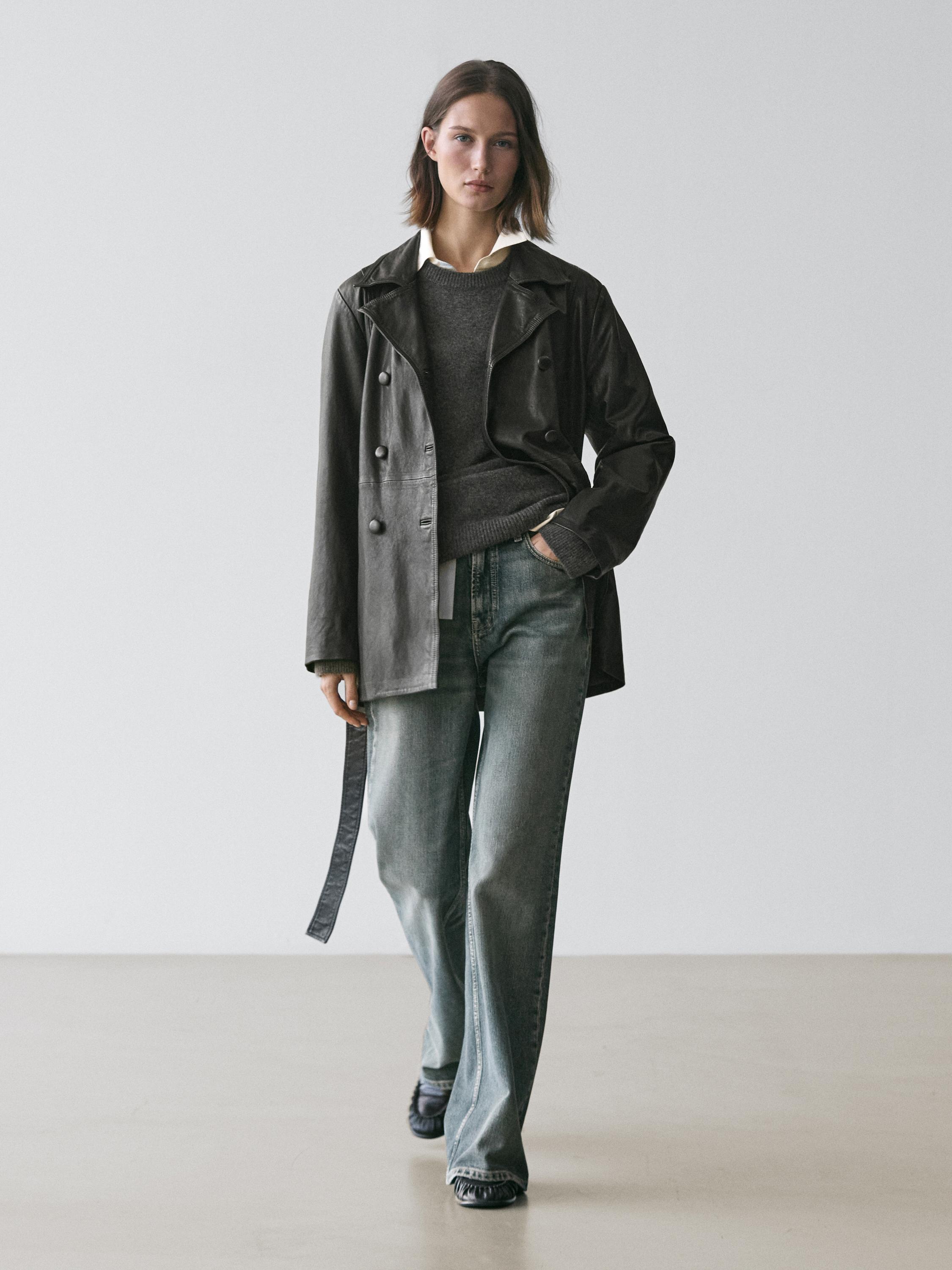 Veste avec ceinture en cuir nappa