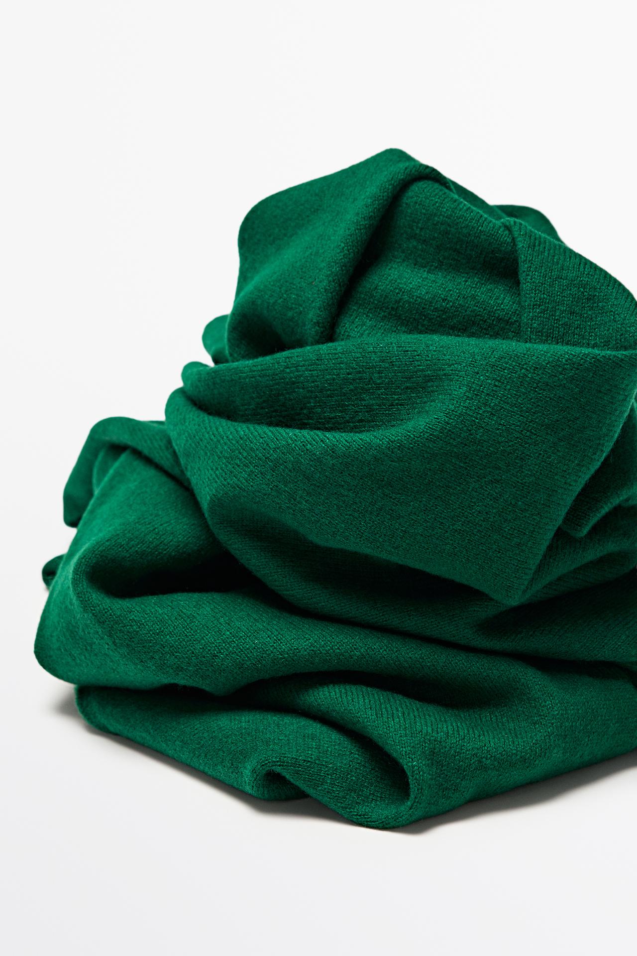 Plain wool-cashmere blend fine knit scarf — GREEN