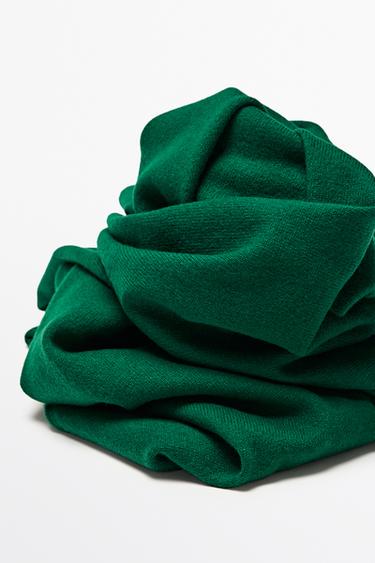 Plain wool-cashmere blend fine knit scarf — GREEN 5