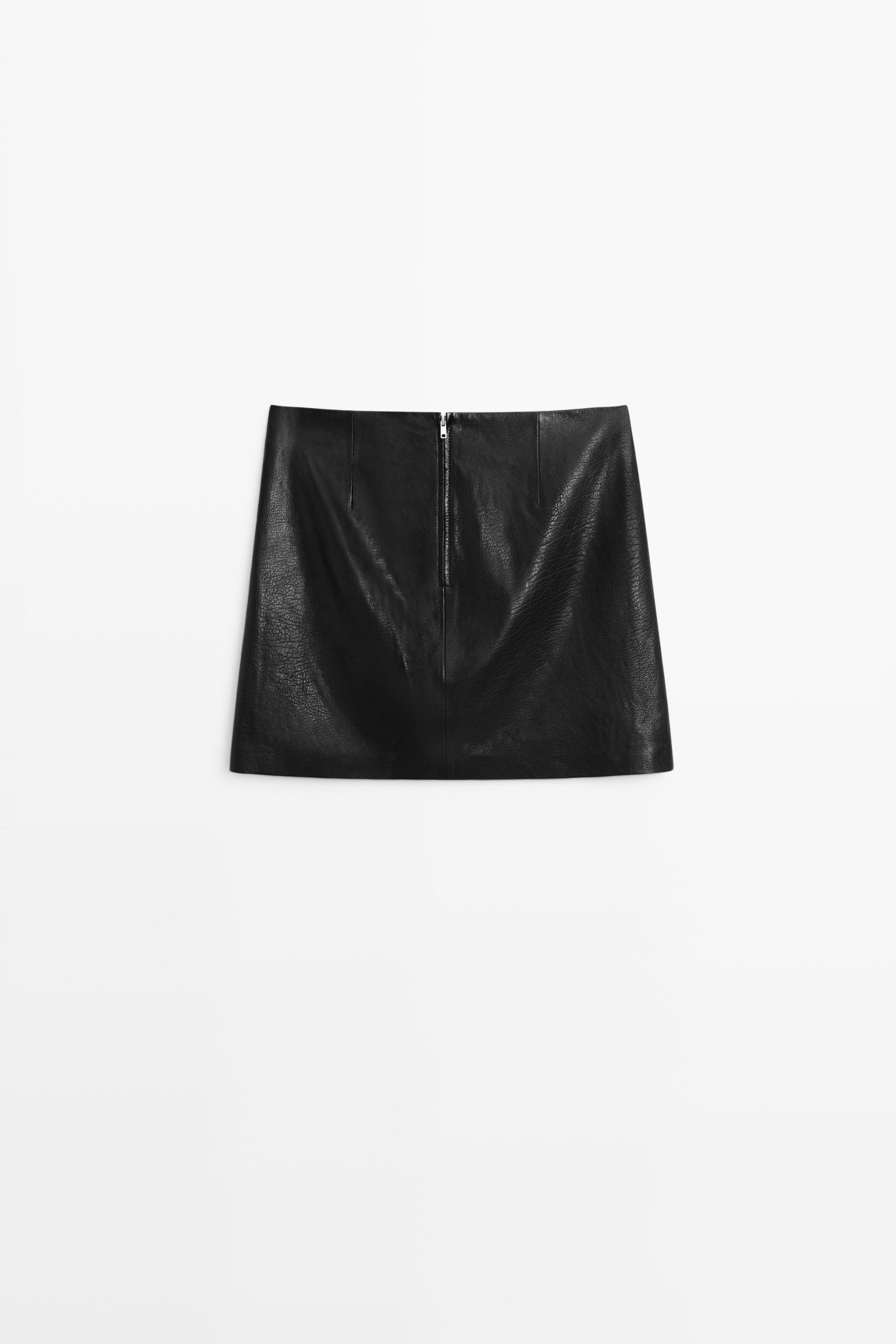 Nappa leather mini skirt — BLACK