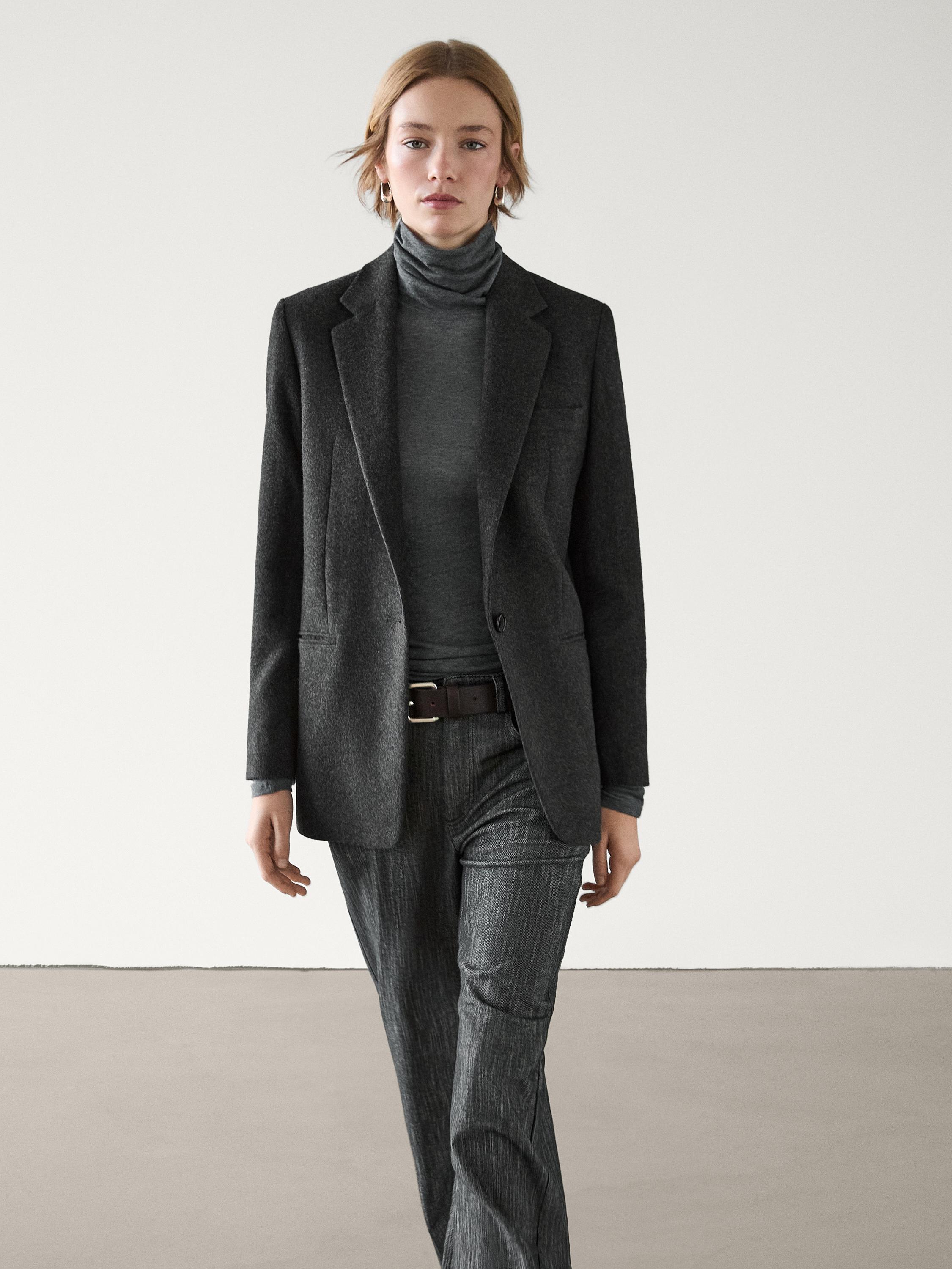 Wool blend blazer with flannel detail · Dark Grey · Dressy | Massimo Dutti