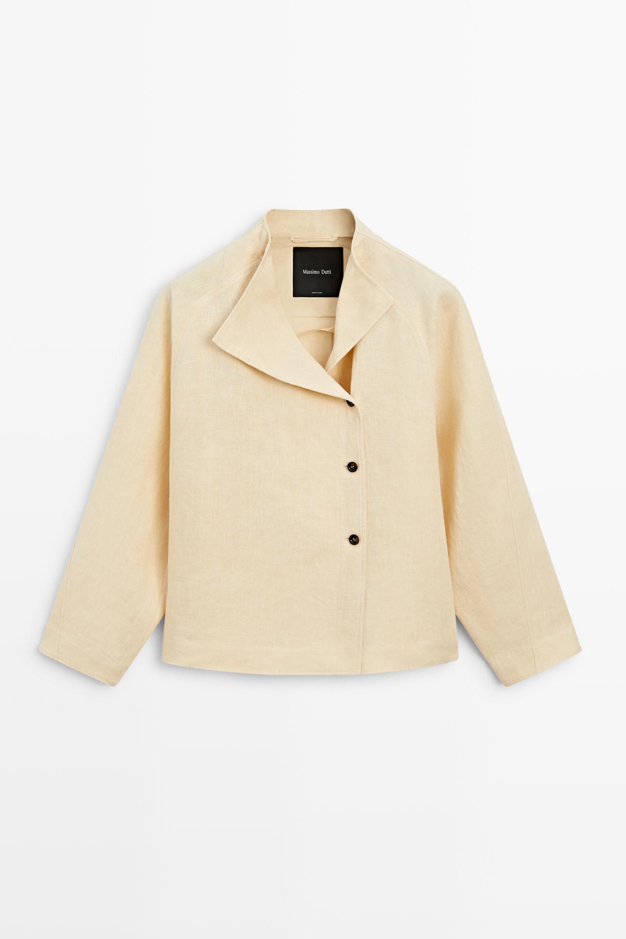 Massimo Dutti - Dame - Kimono I 100 % Hør Med Knapper Og Bindebånd - Blå - M