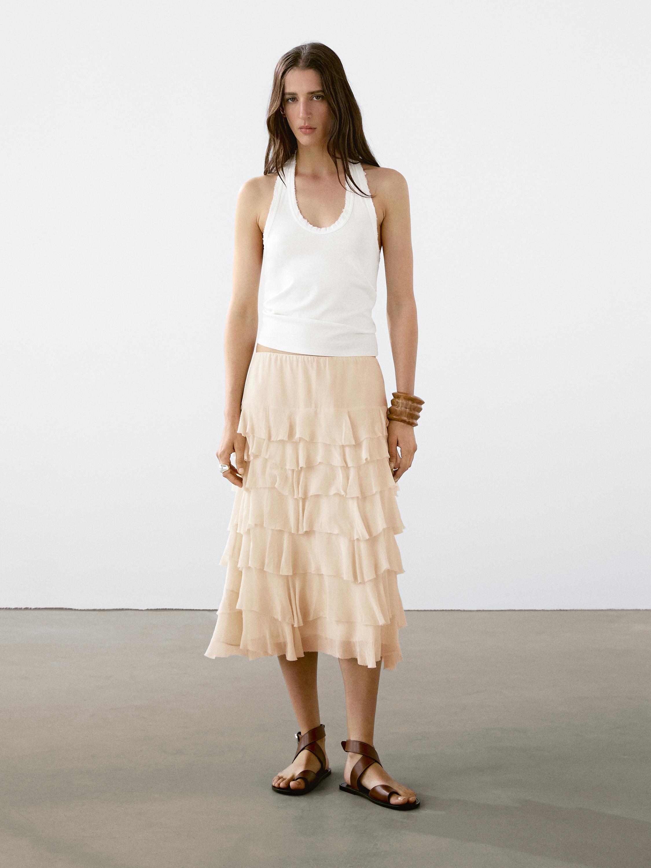 Jupe midi à volants