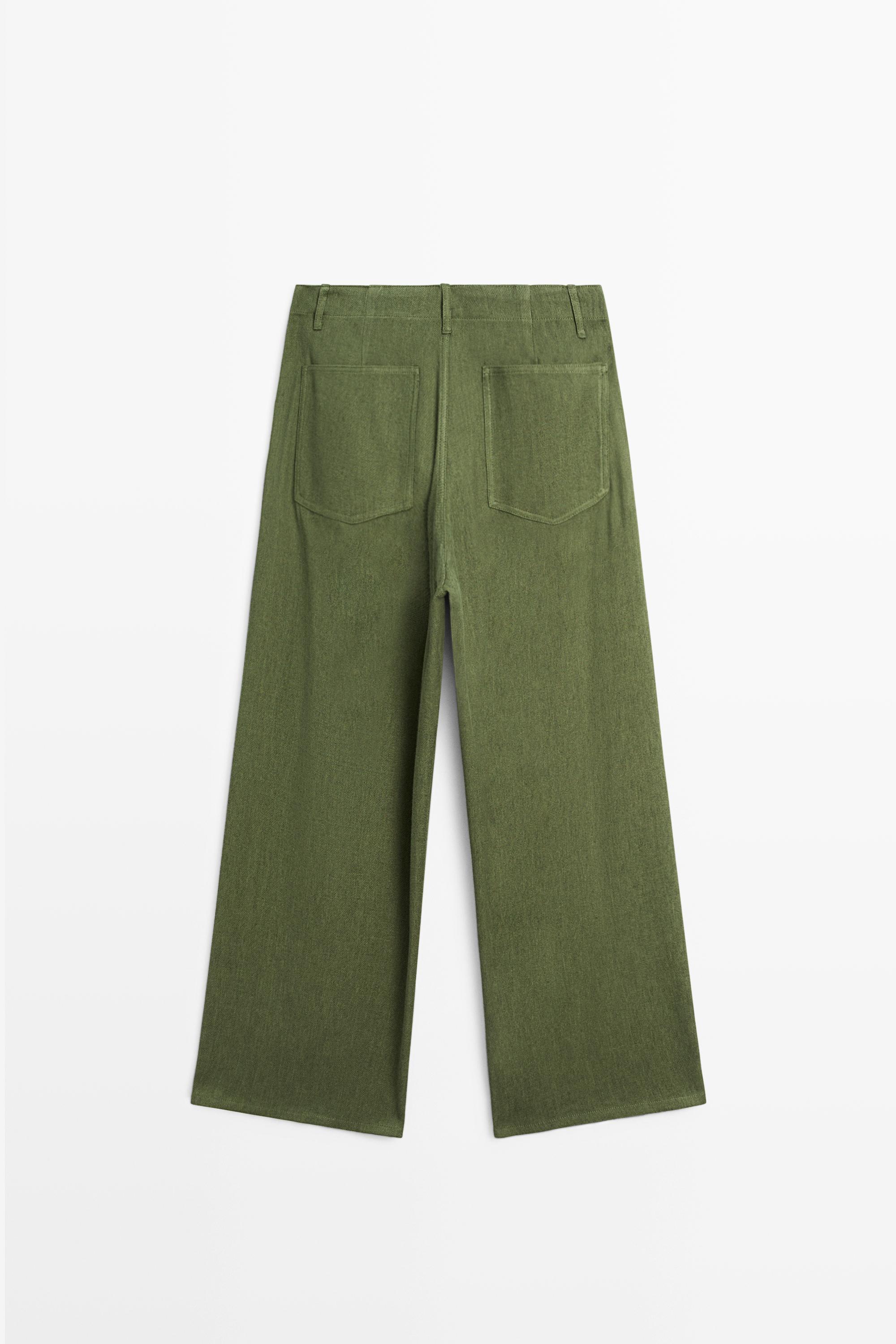 Straight linen blend pants — GREEN