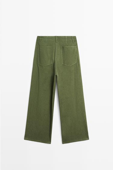 Straight linen blend pants — GREEN 6