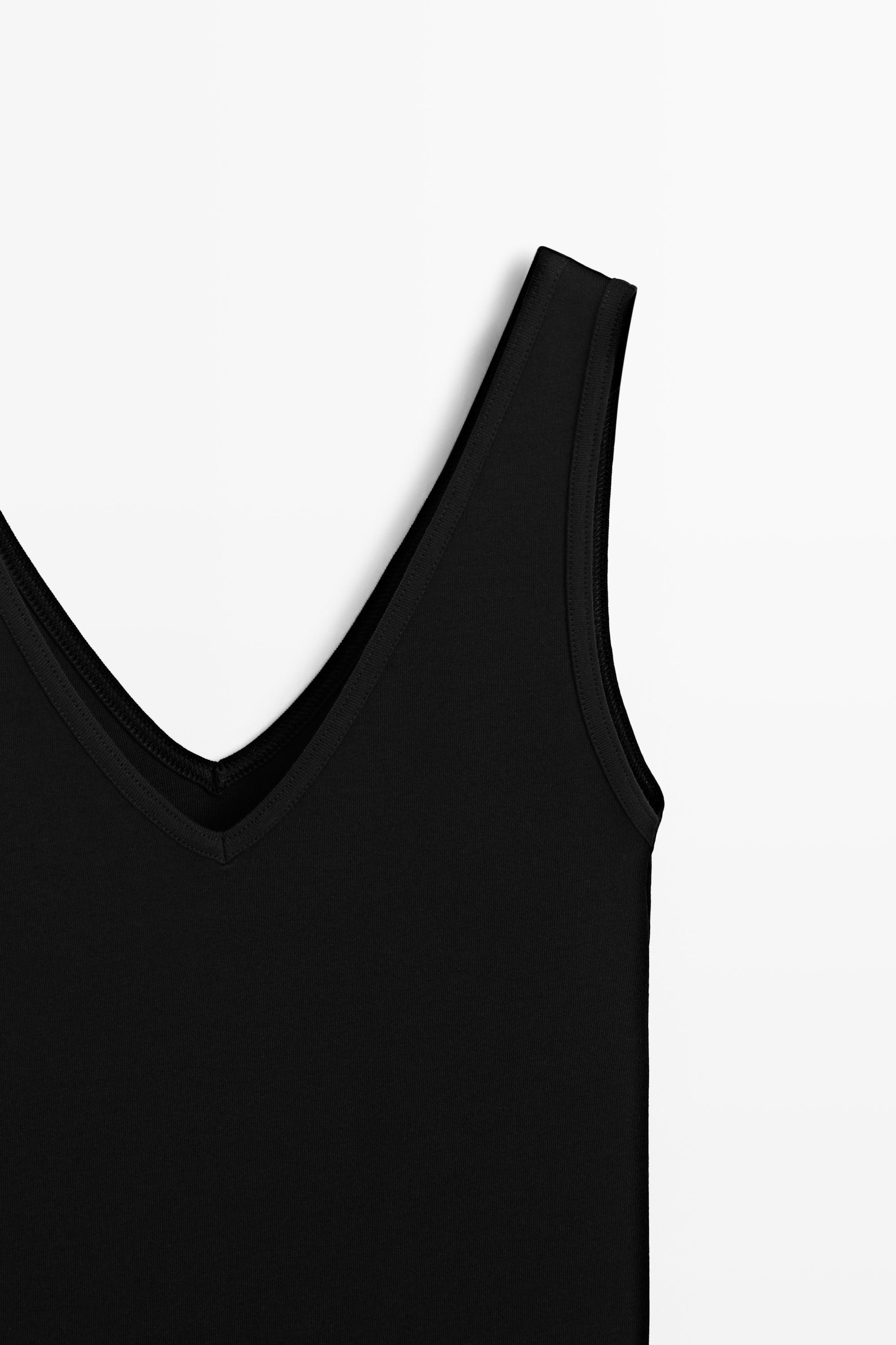 Cotton blend strappy top — BLACK