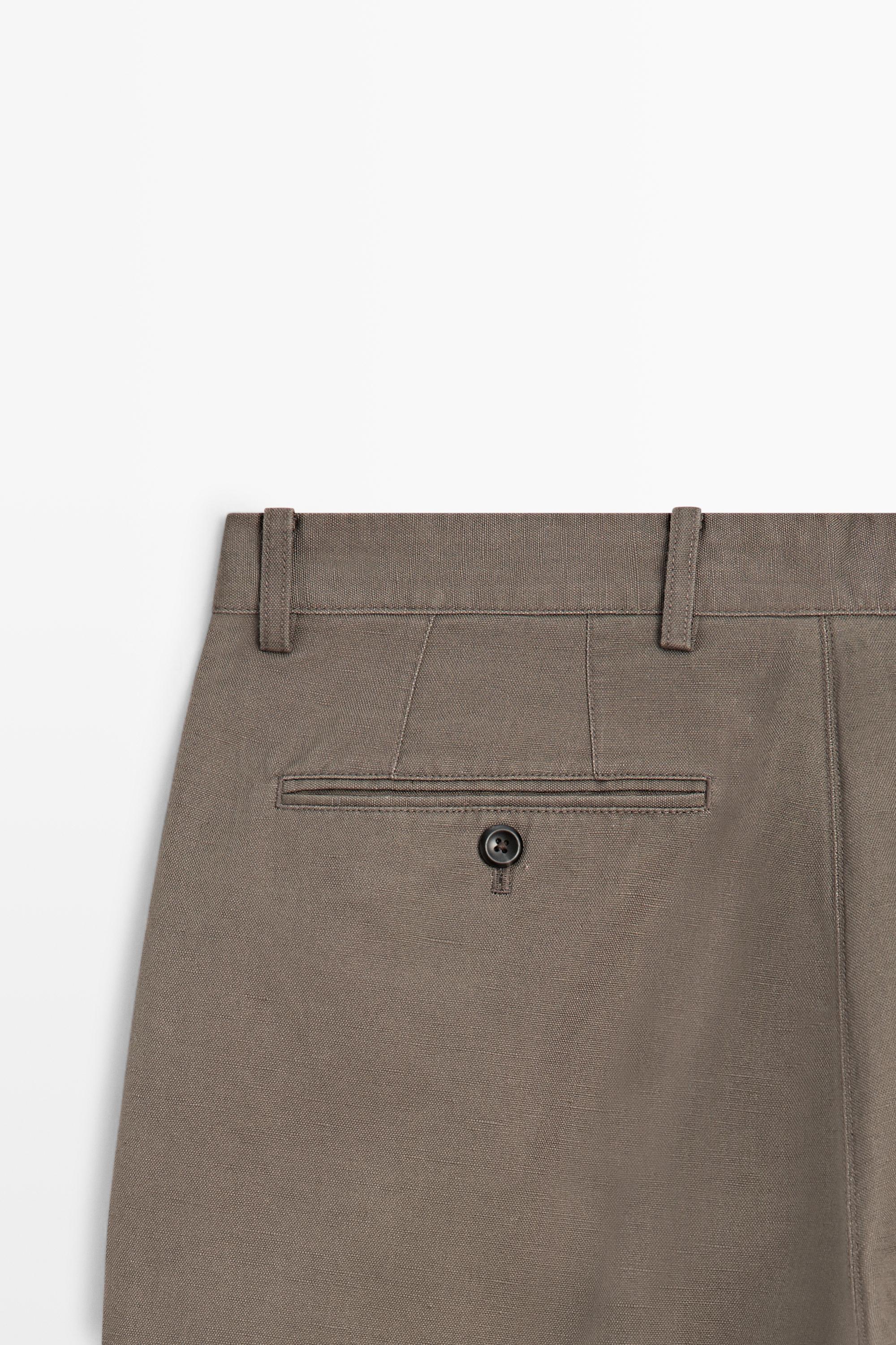 Cotton and linen tapered fit trousers — MOLE BROWN