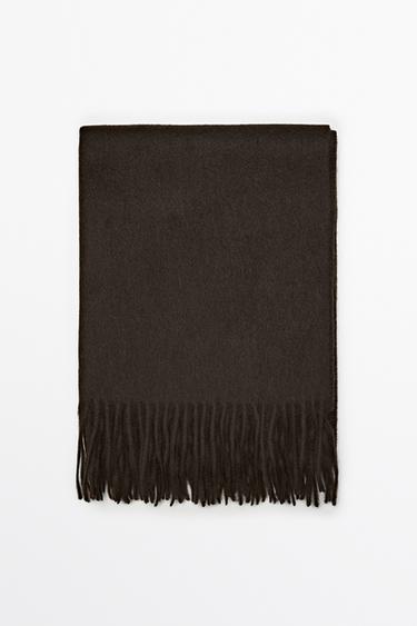 Wool blend scarf with fringing — BROWN 1