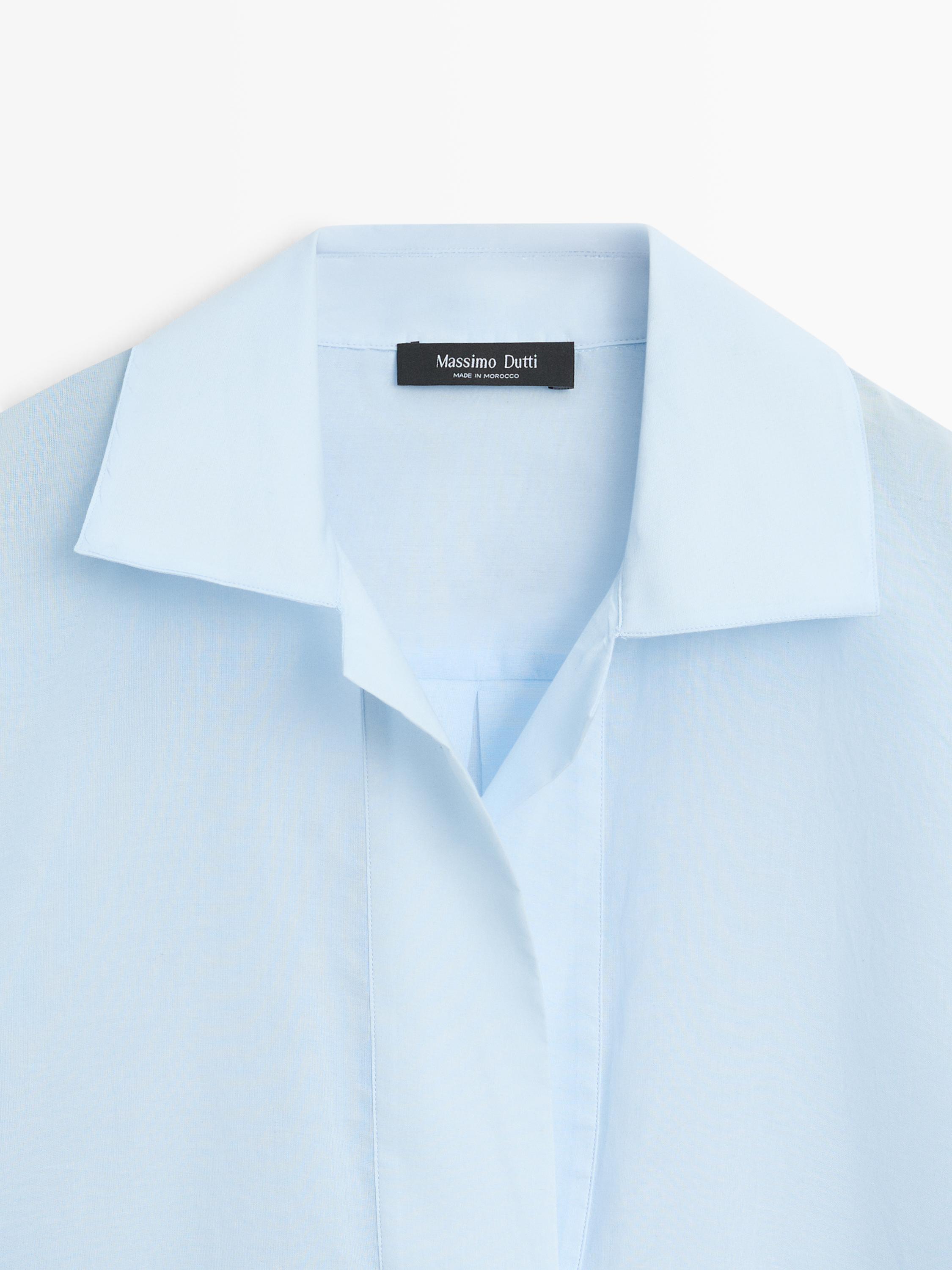 Flowing 100% cotton shirt with collar detail — SKY BLUE