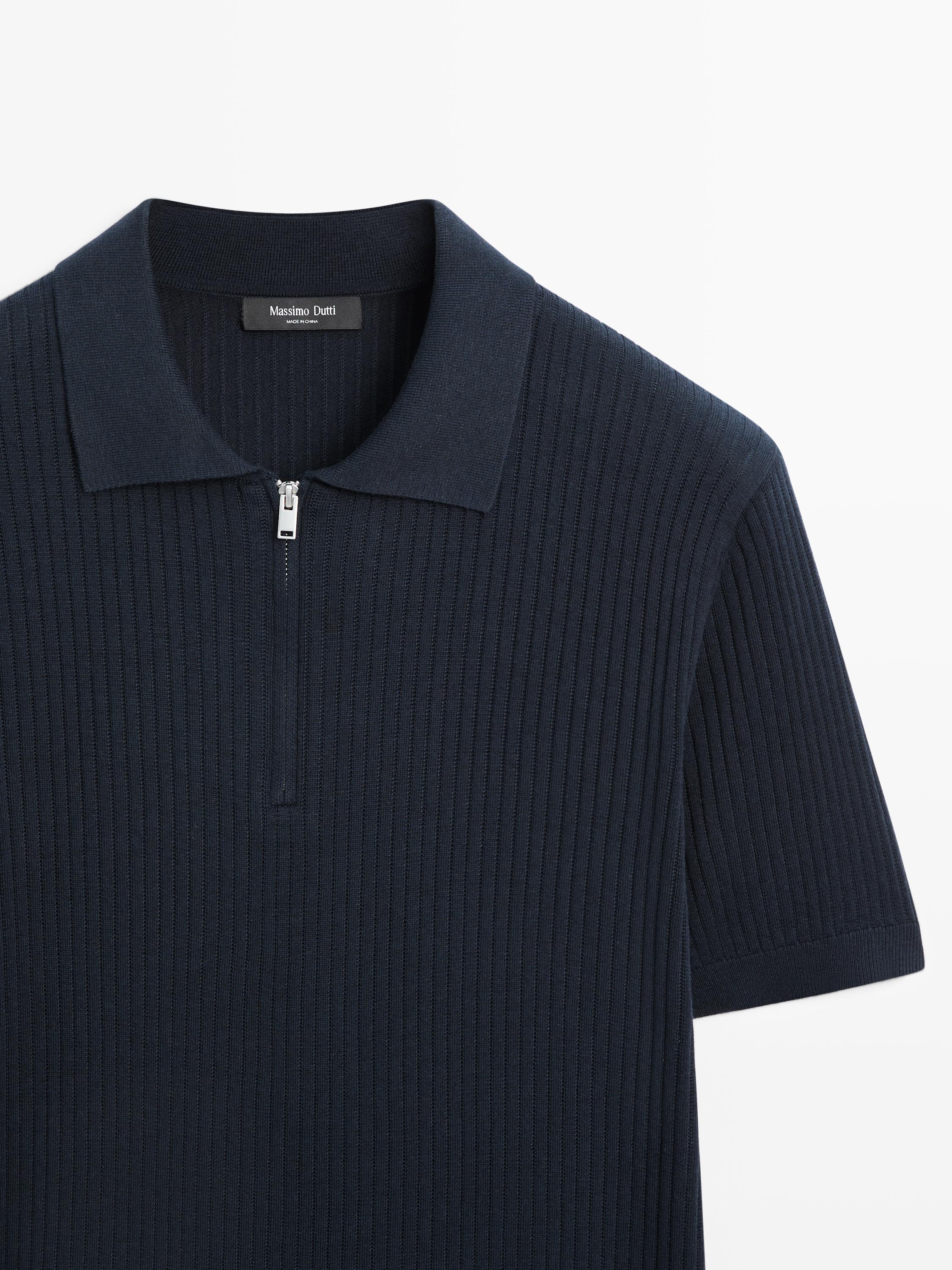 Quarter-zip knit polo sweater — NAVY BLUE