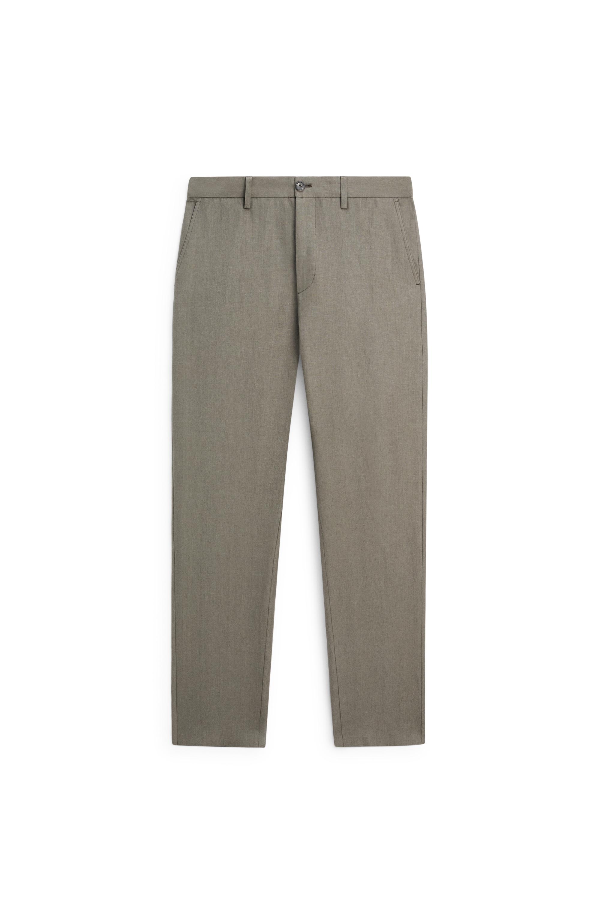 100% linen straight-leg trousers — GREEN