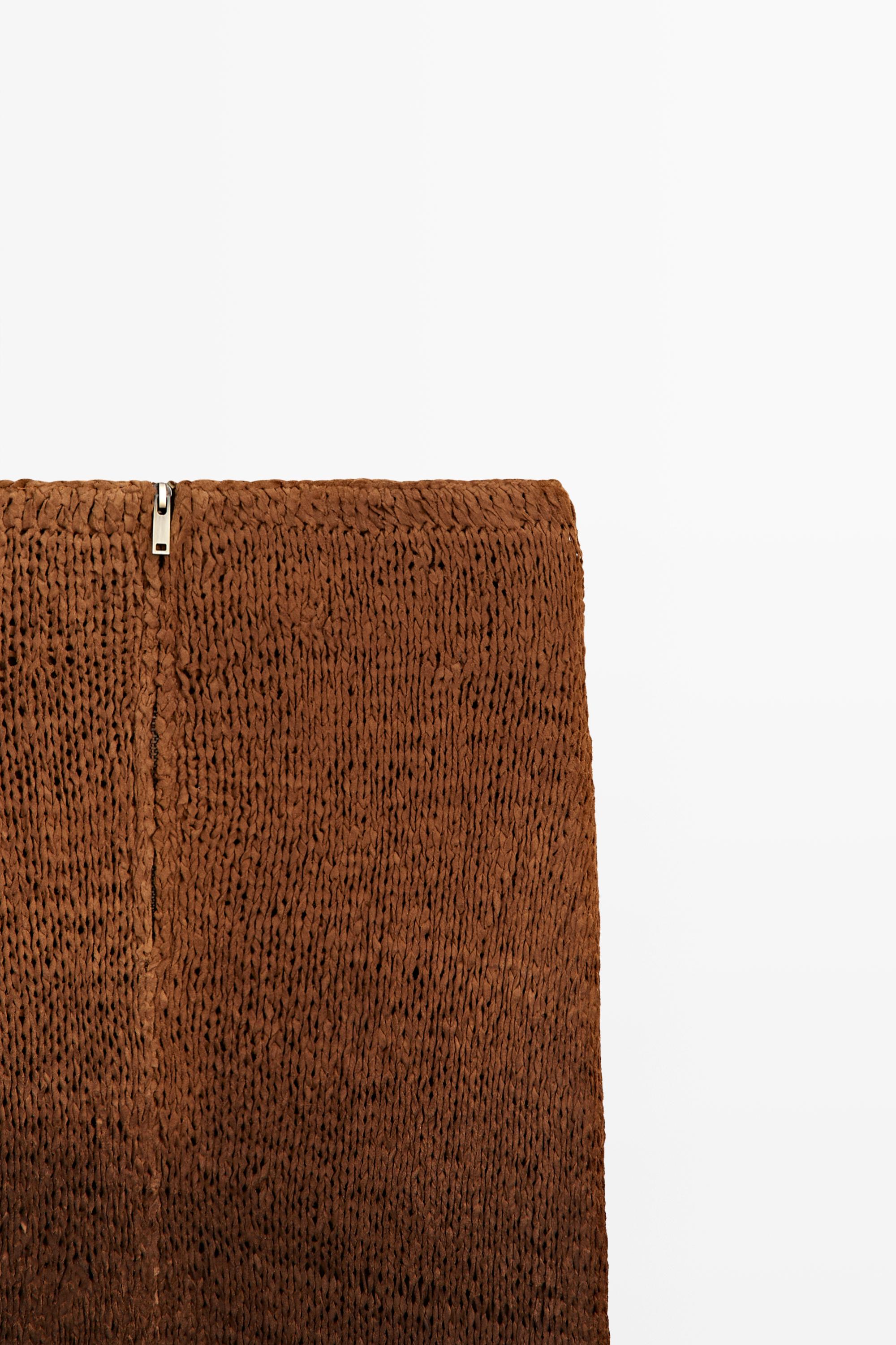 Suede leather knit midi skirt — BROWN