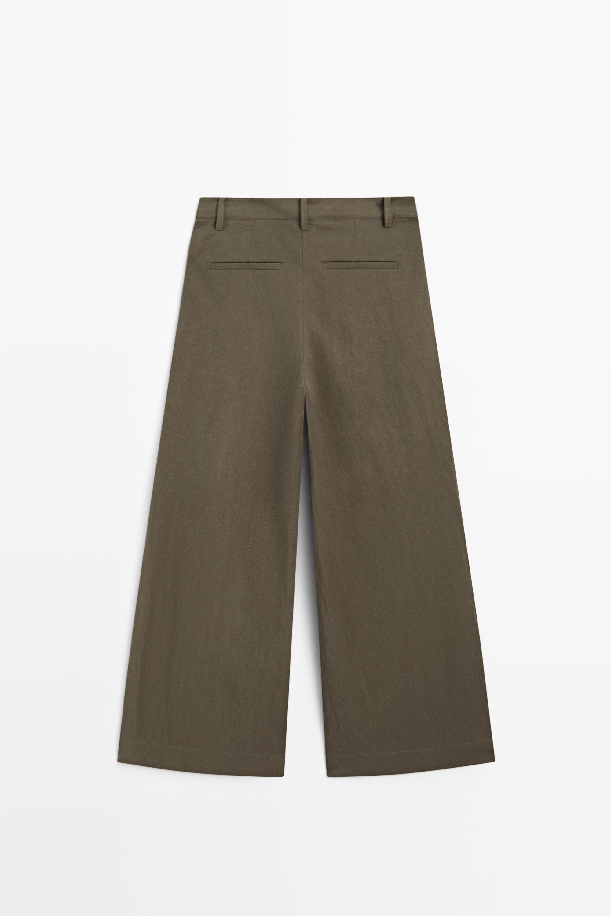 Technical wide-leg pleated pants — MOLE BROWN