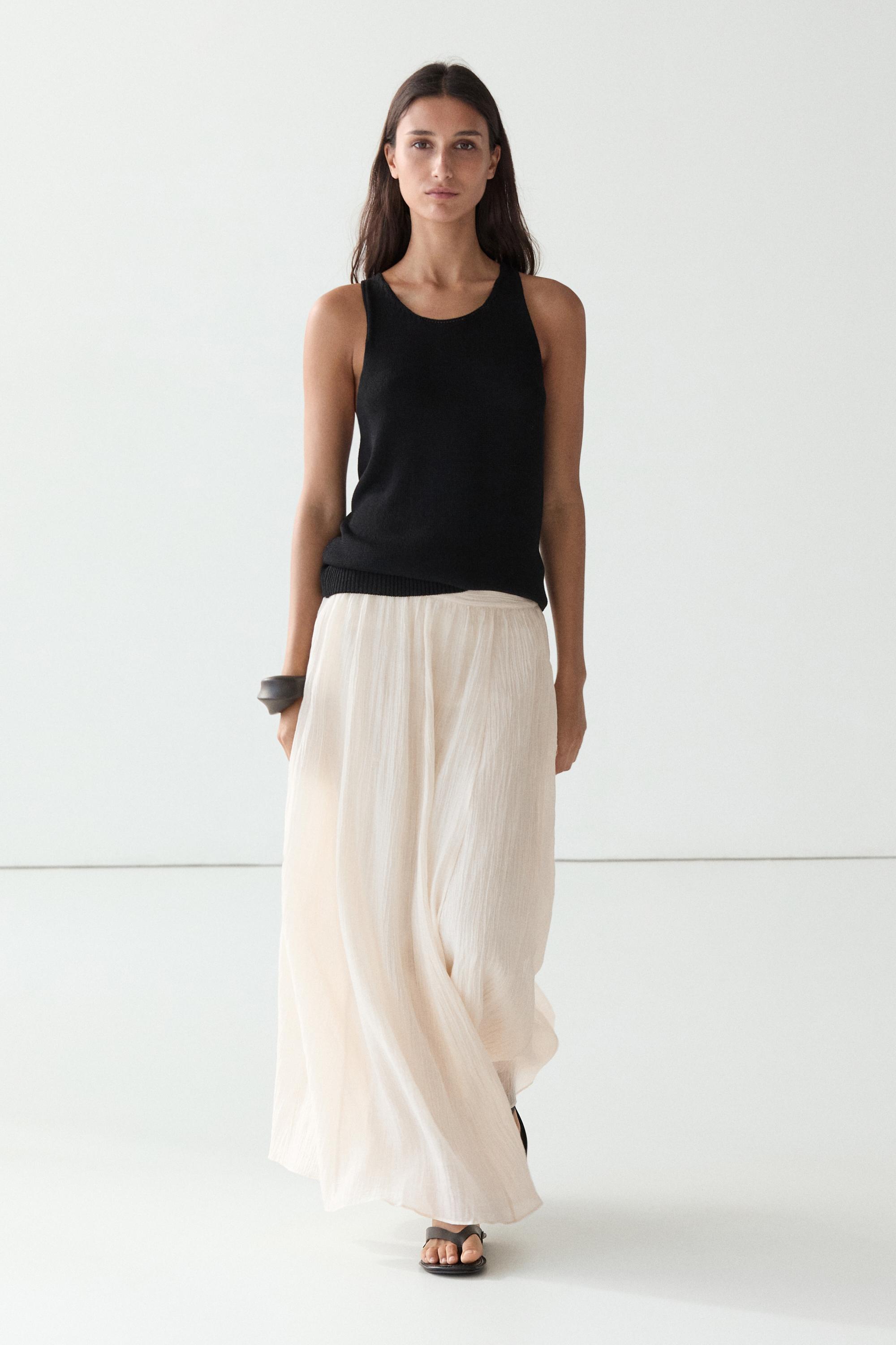 Flowing textured midi skirt