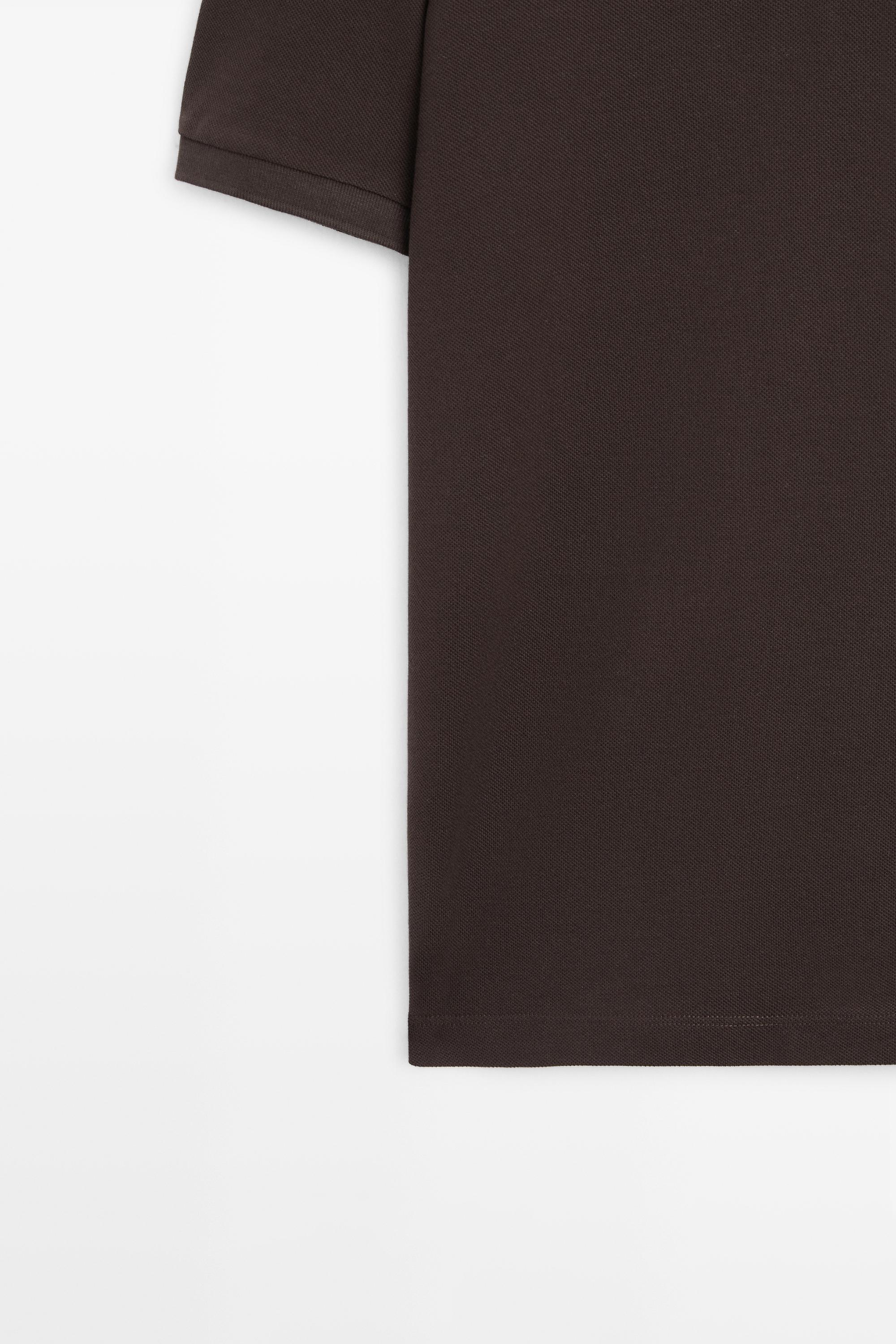 Micro-textured cotton piqué polo shirt — Chocolate