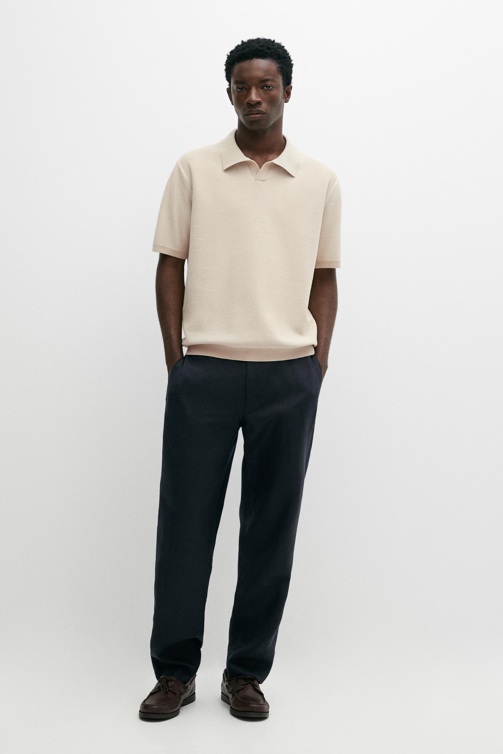 100% cotton contrast knit polo sweater — CREAM