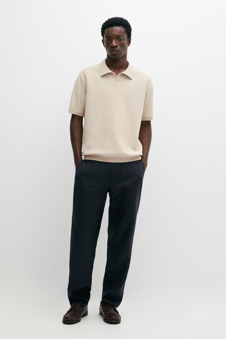 100% cotton contrast knit polo sweater — CREAM