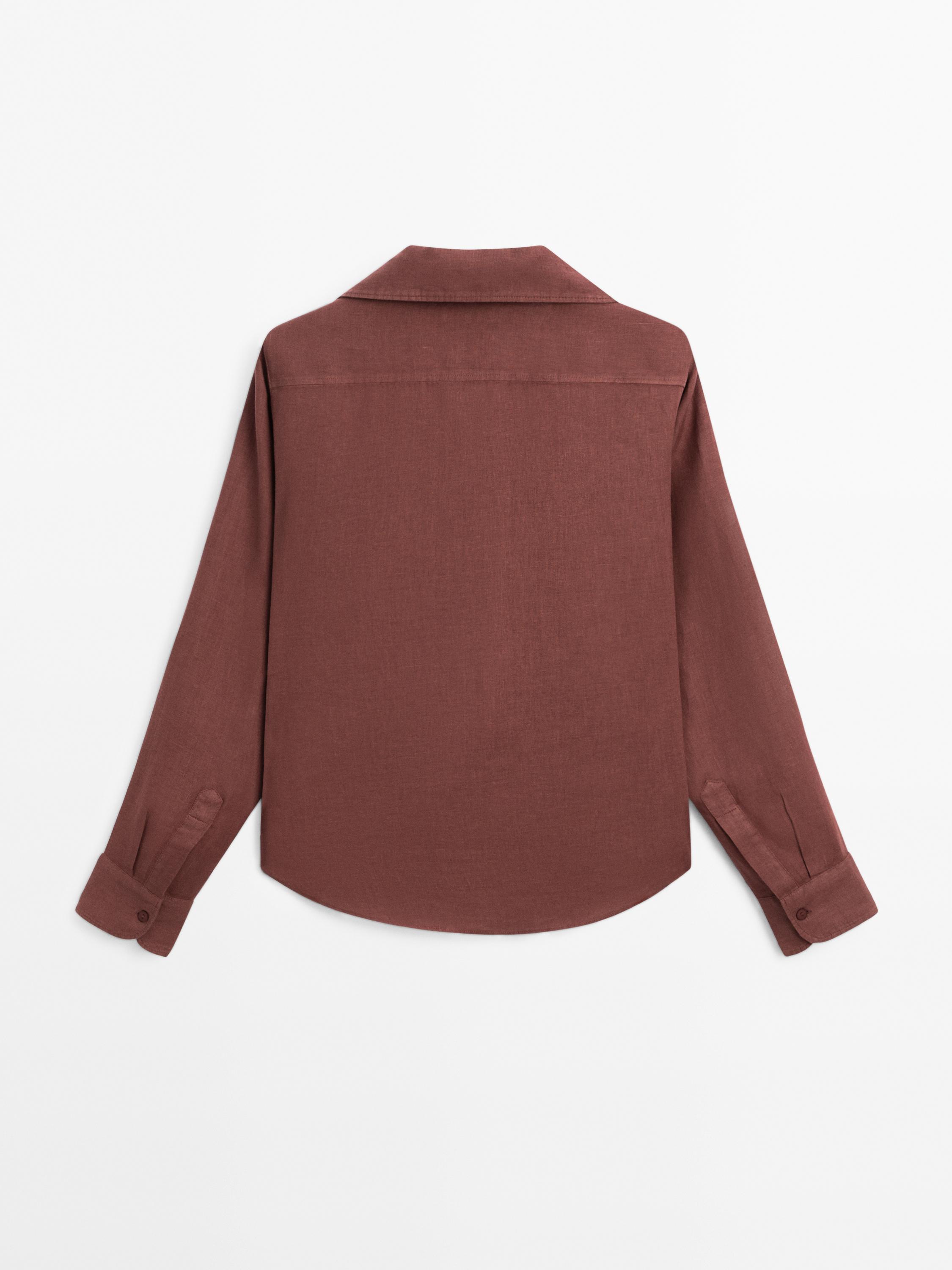 100% linen open collar shirt