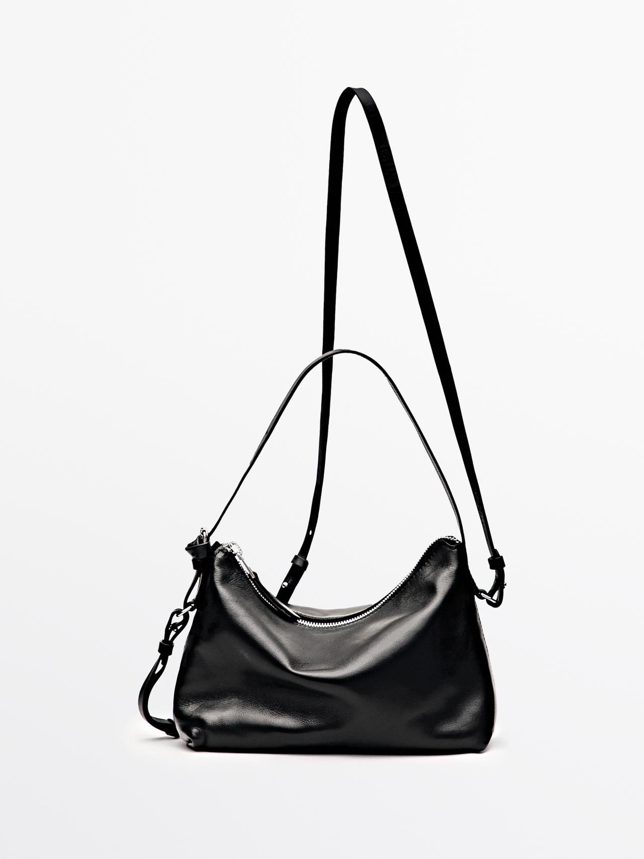 Massimo Dutti - Dame - Lille Taske I Nappalæder - Sort - 01