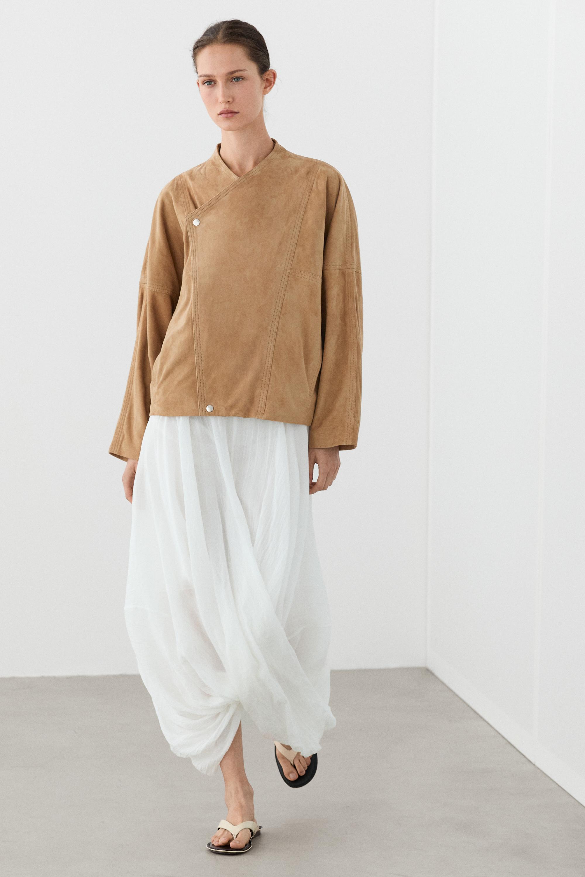 Double-breasted suede jacket
