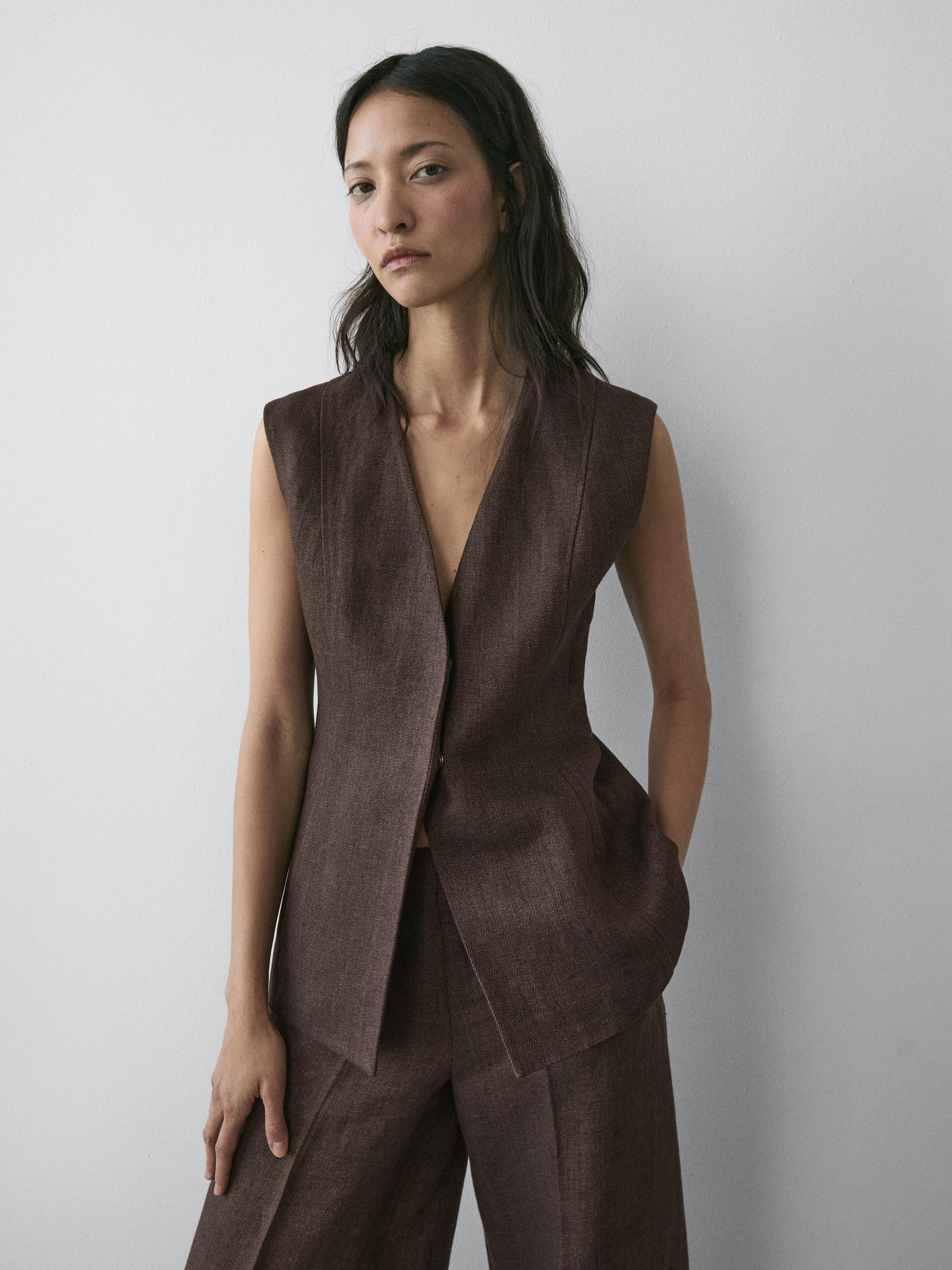 Linen suit waistcoat — BROWN