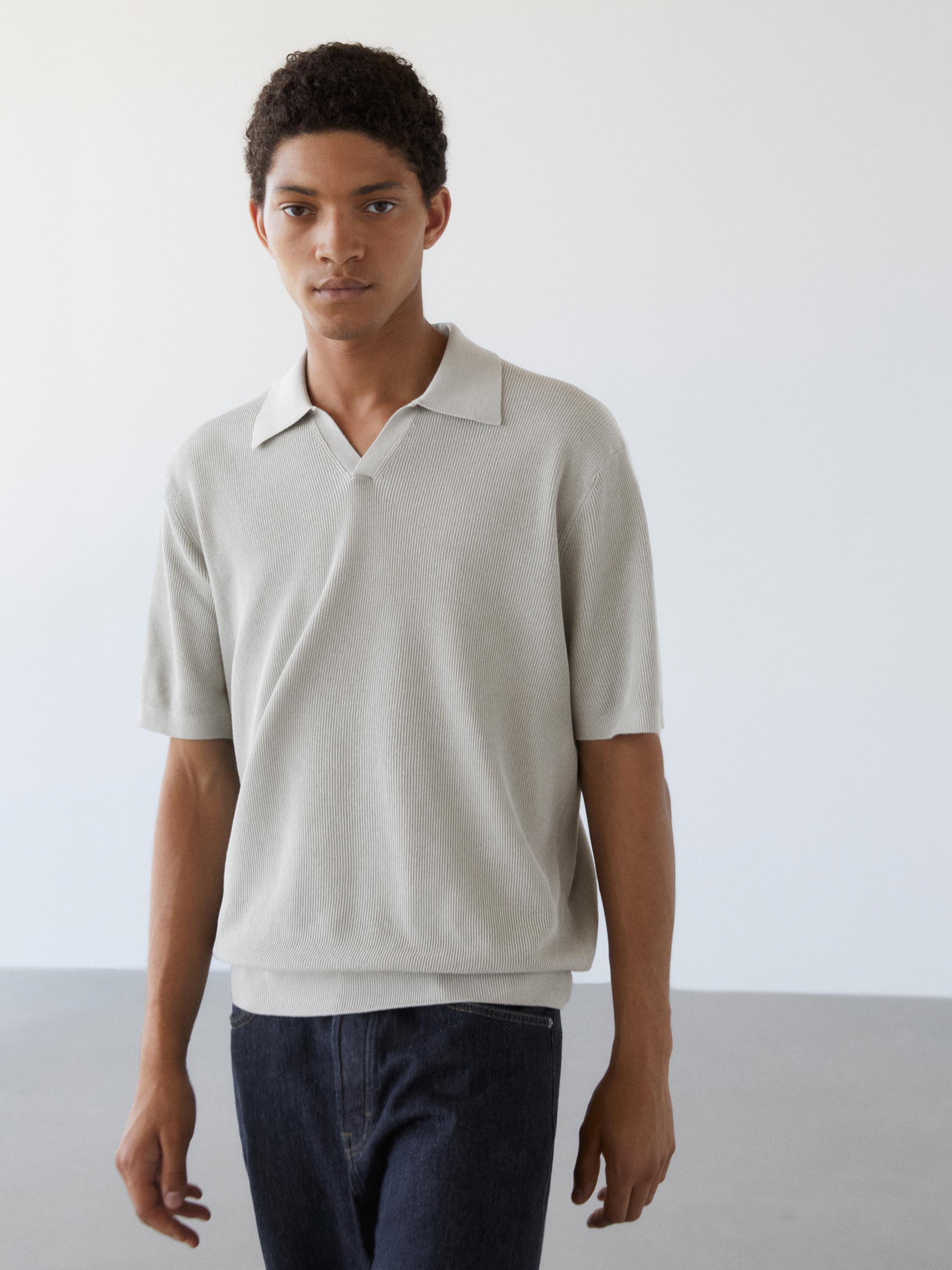 Cotton blend knit polo shirt