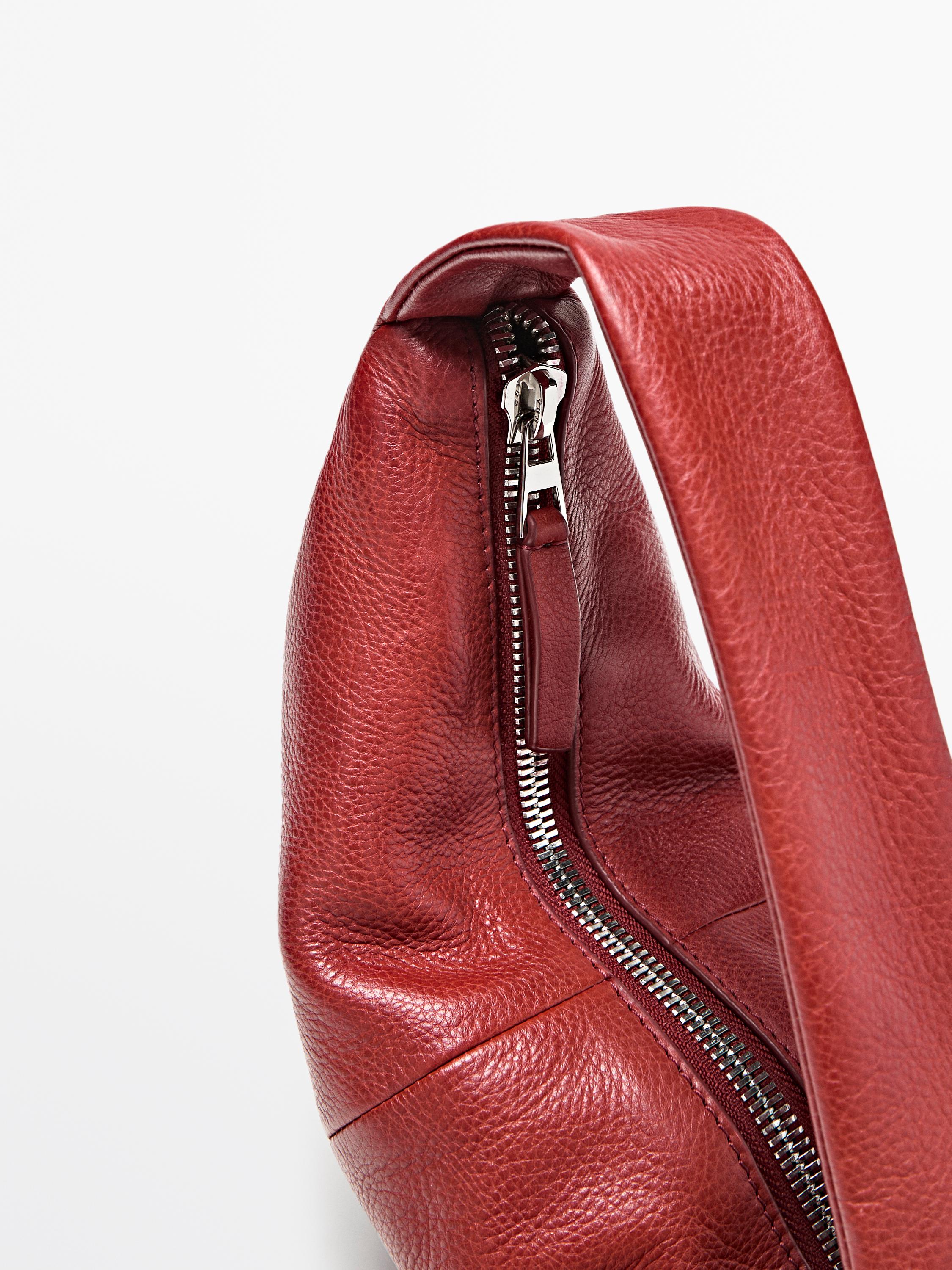 Mini nappa leather half-moon bag — RED