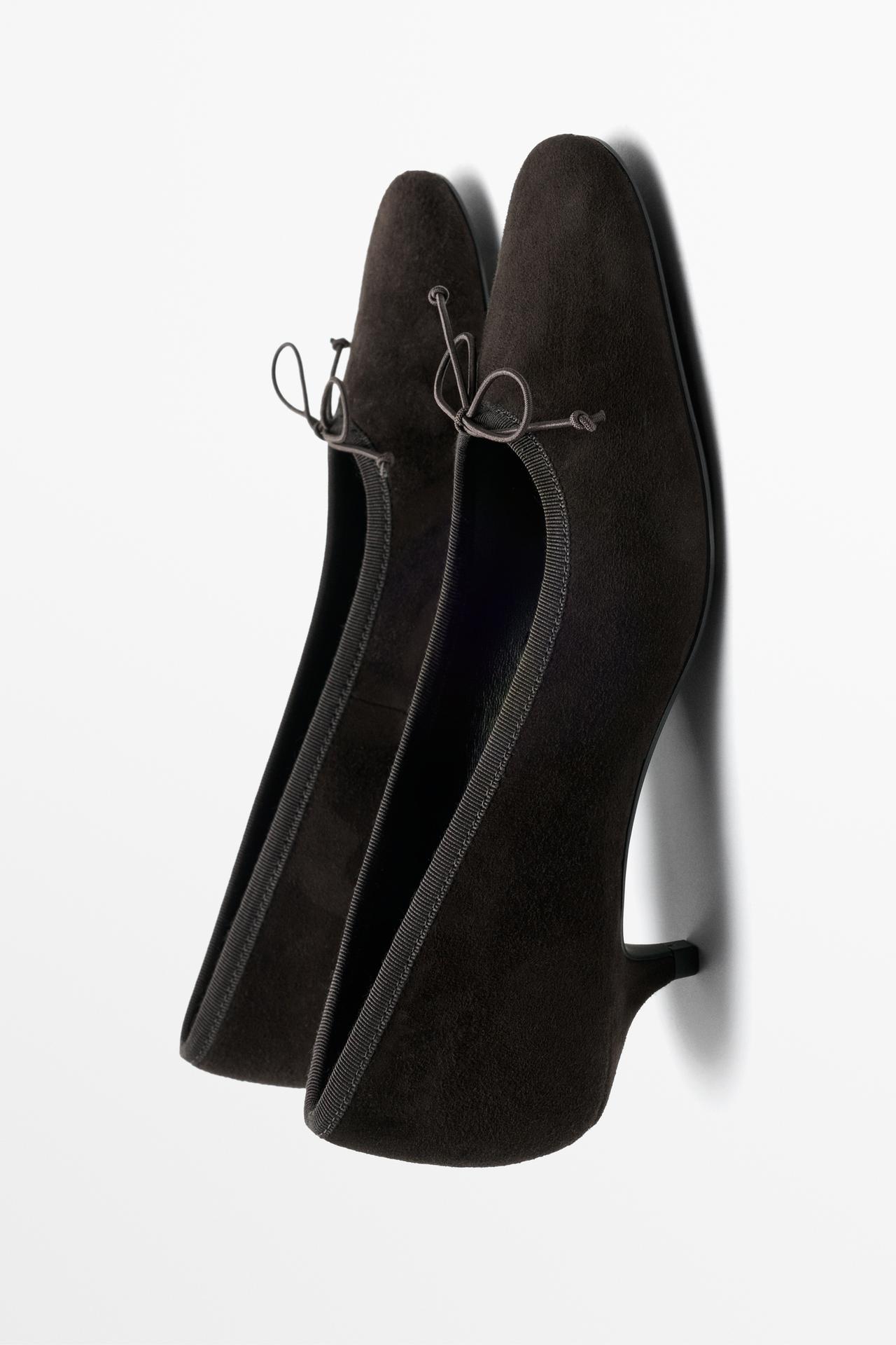 Leather heeled ballet flat — BROWN