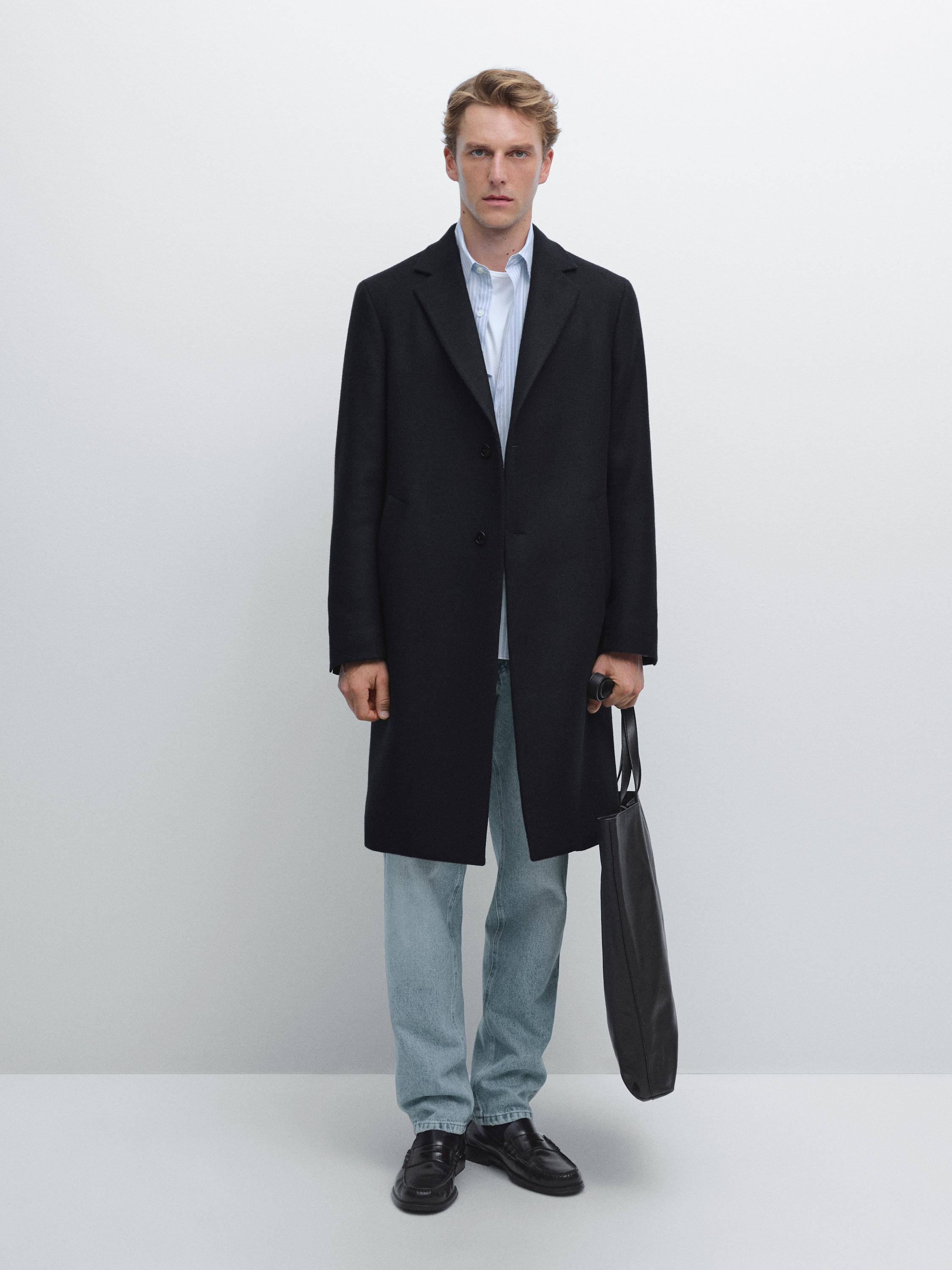 100% wool long coat with lapel collar