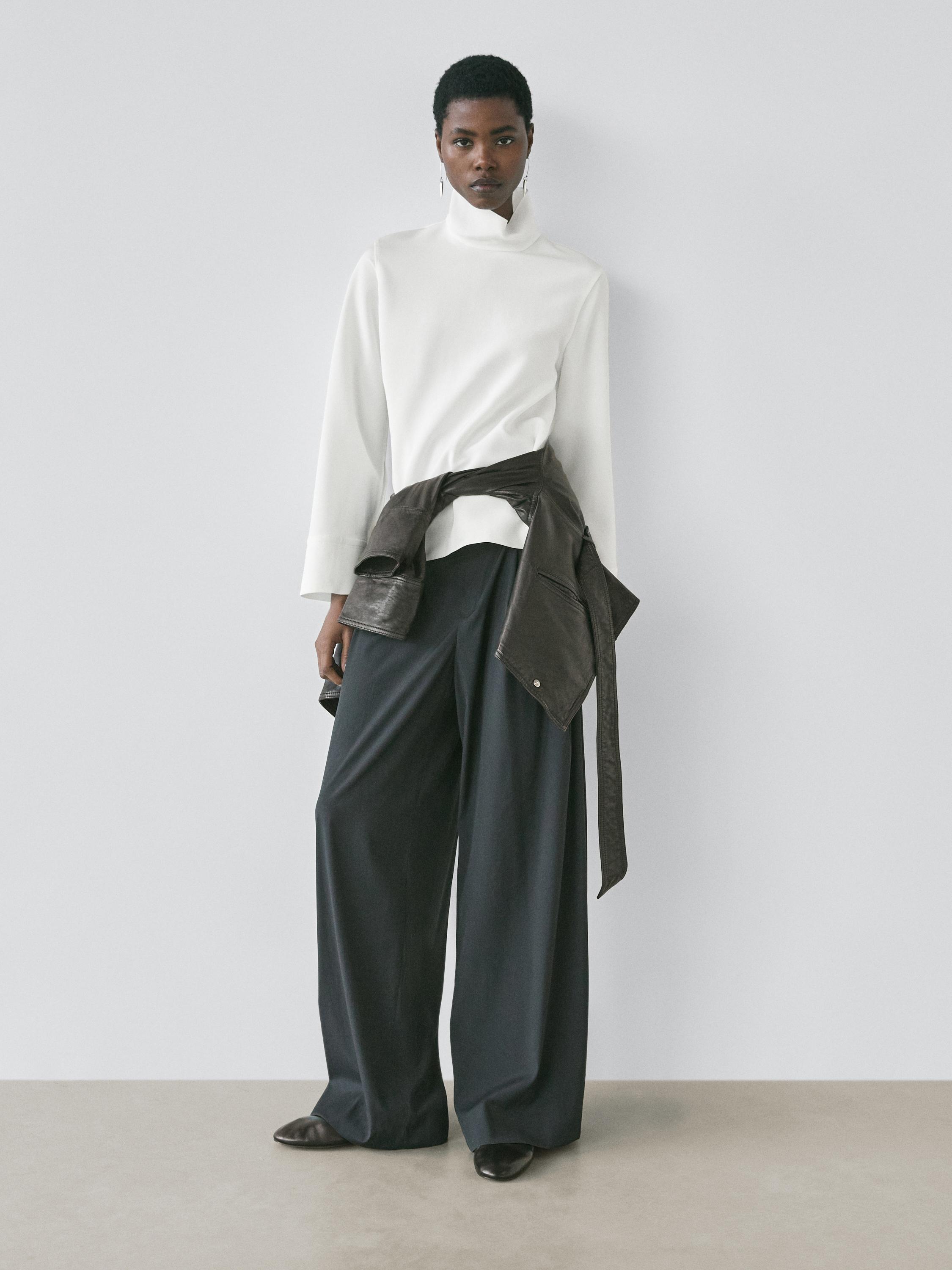 Pleated wool blend trousers — NAVY BLUE