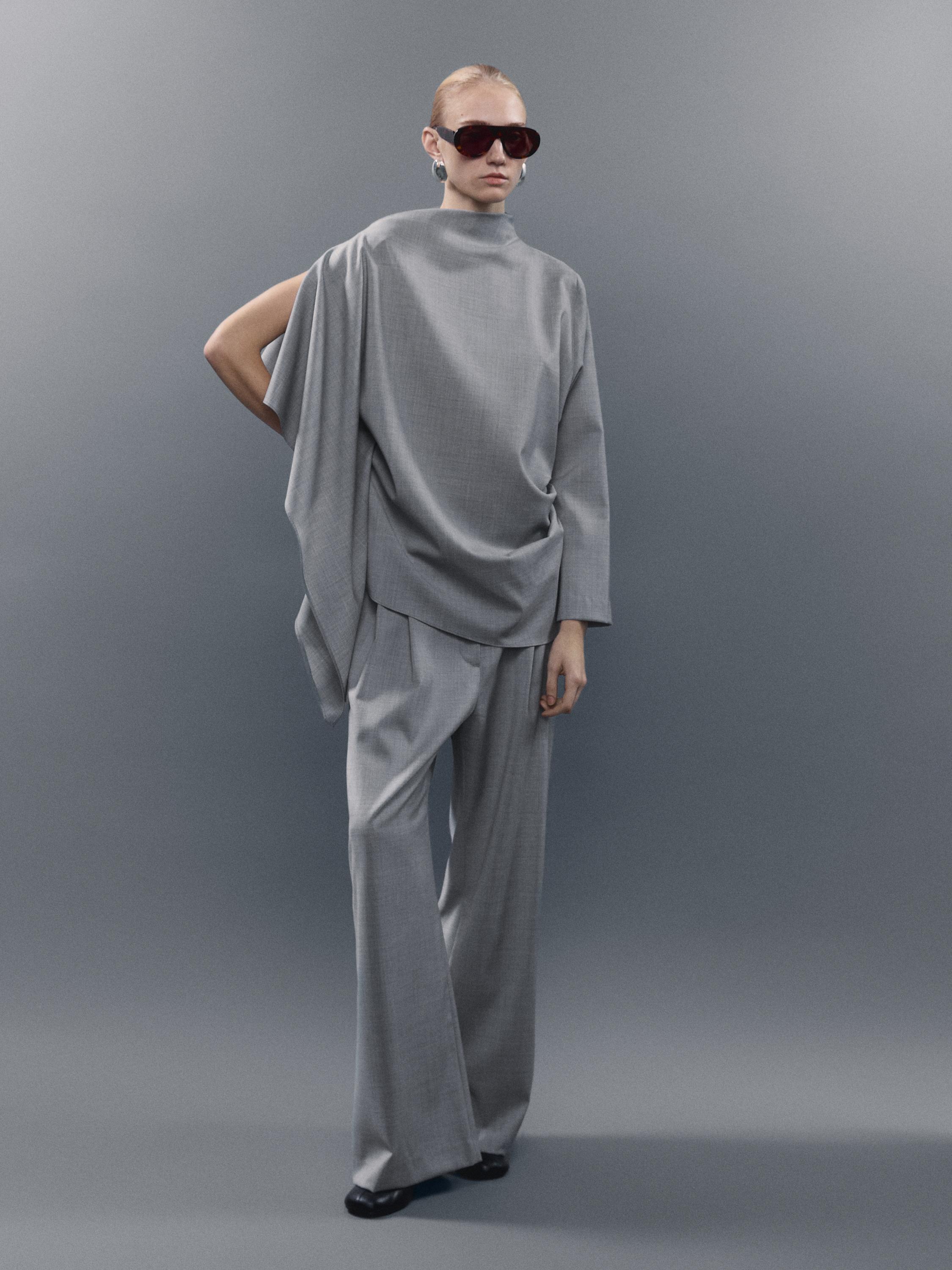 100% wool asymmetric ruffled blouse - STUDIO