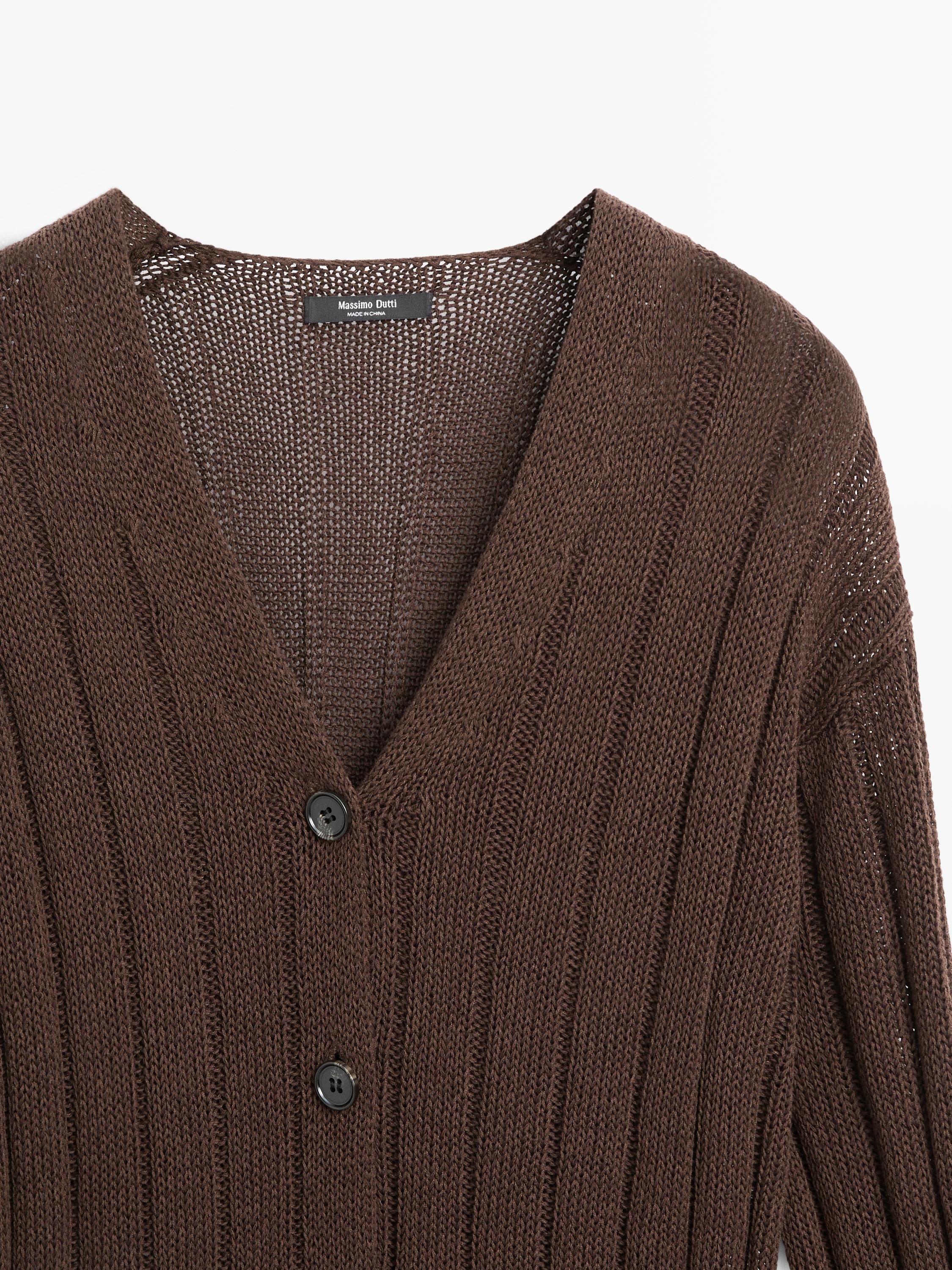 Knit cardigan with waist detail — Chocolate