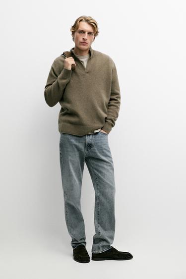 100% wool mock neck knit sweater — BEIGE 1