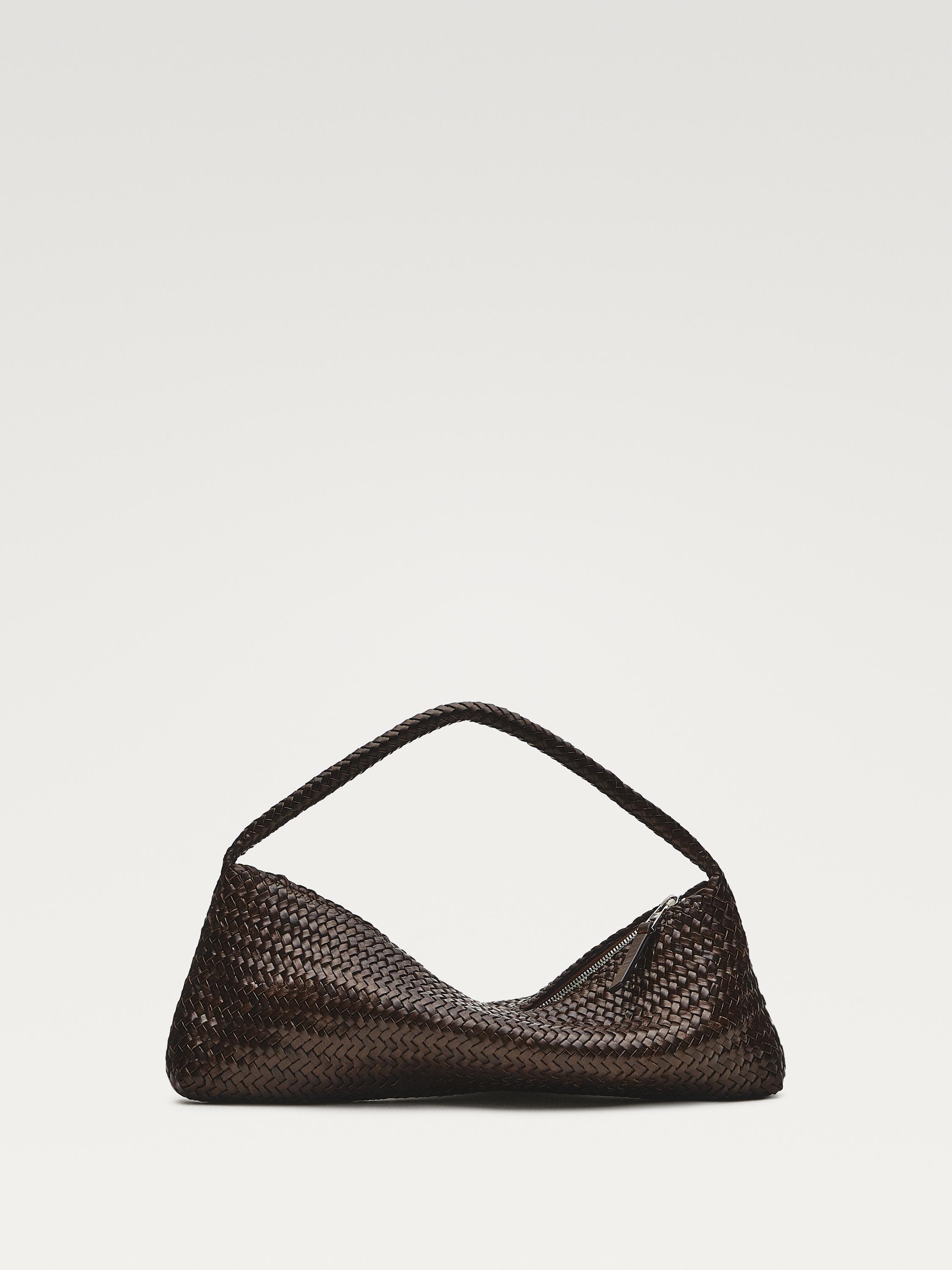Nappa leather woven croissant bag — BROWN