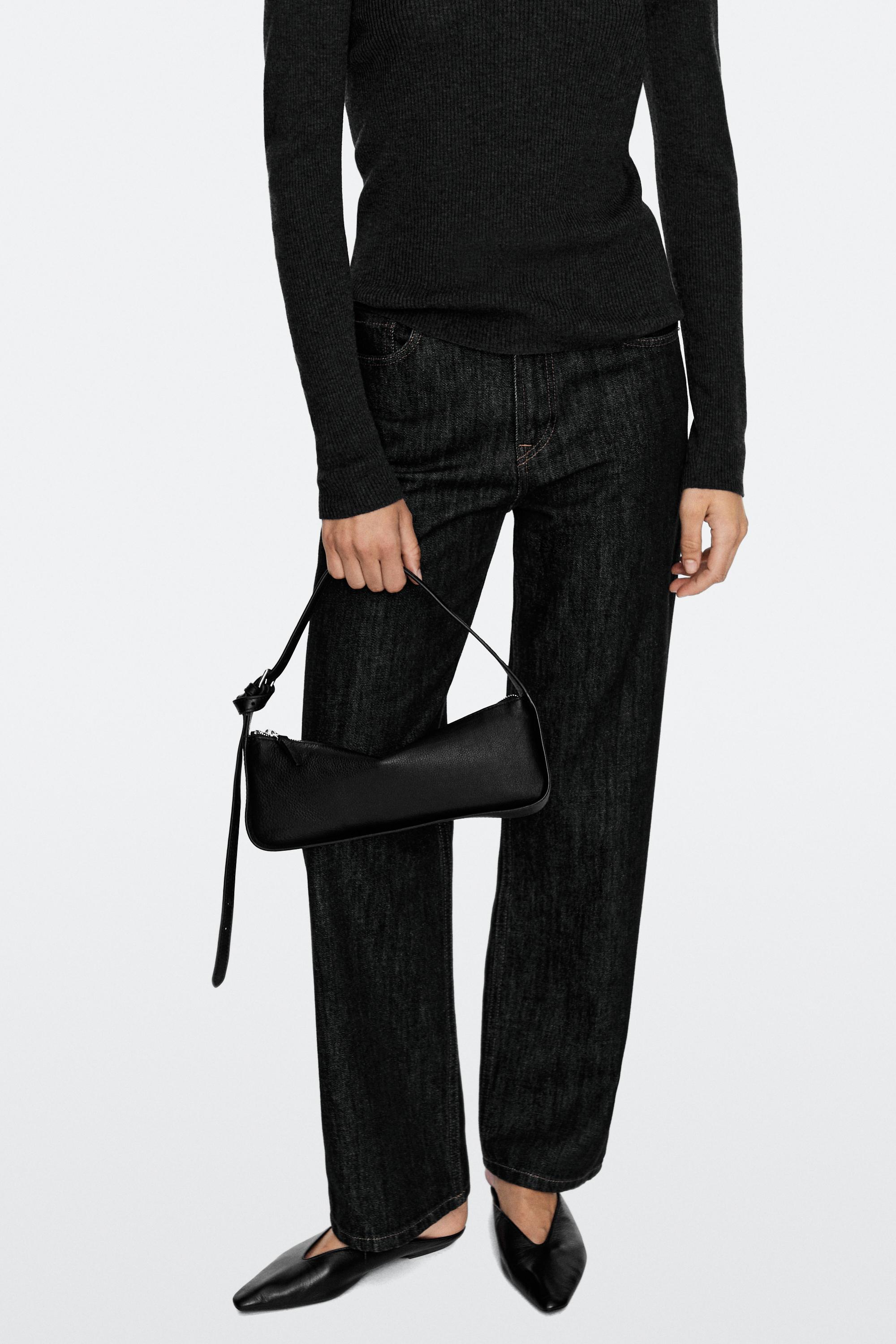 Mini leather shoulder bag — BLACK