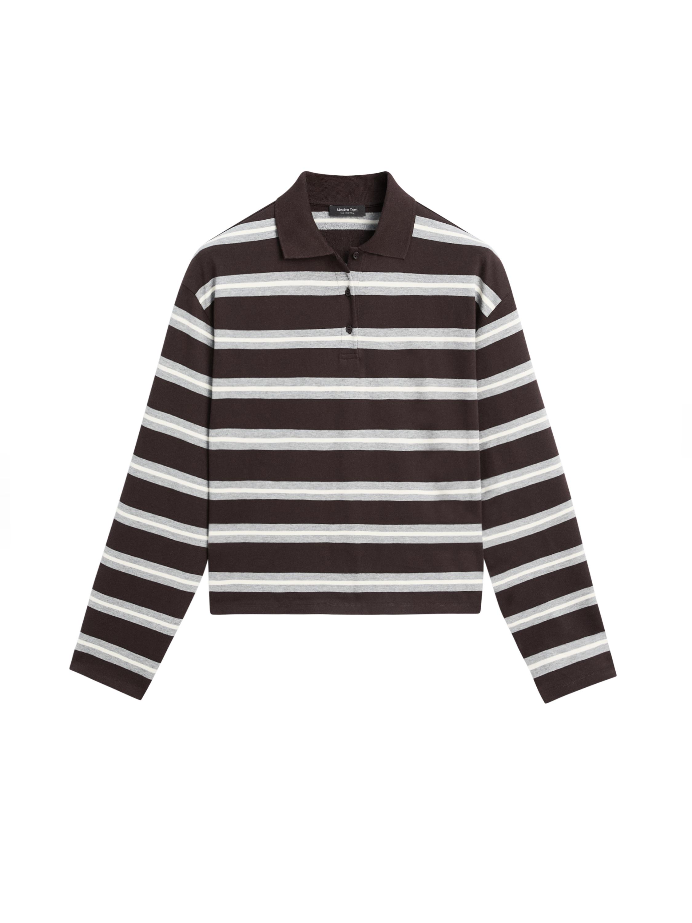 Pamuklu çizgili polo yaka triko kazak