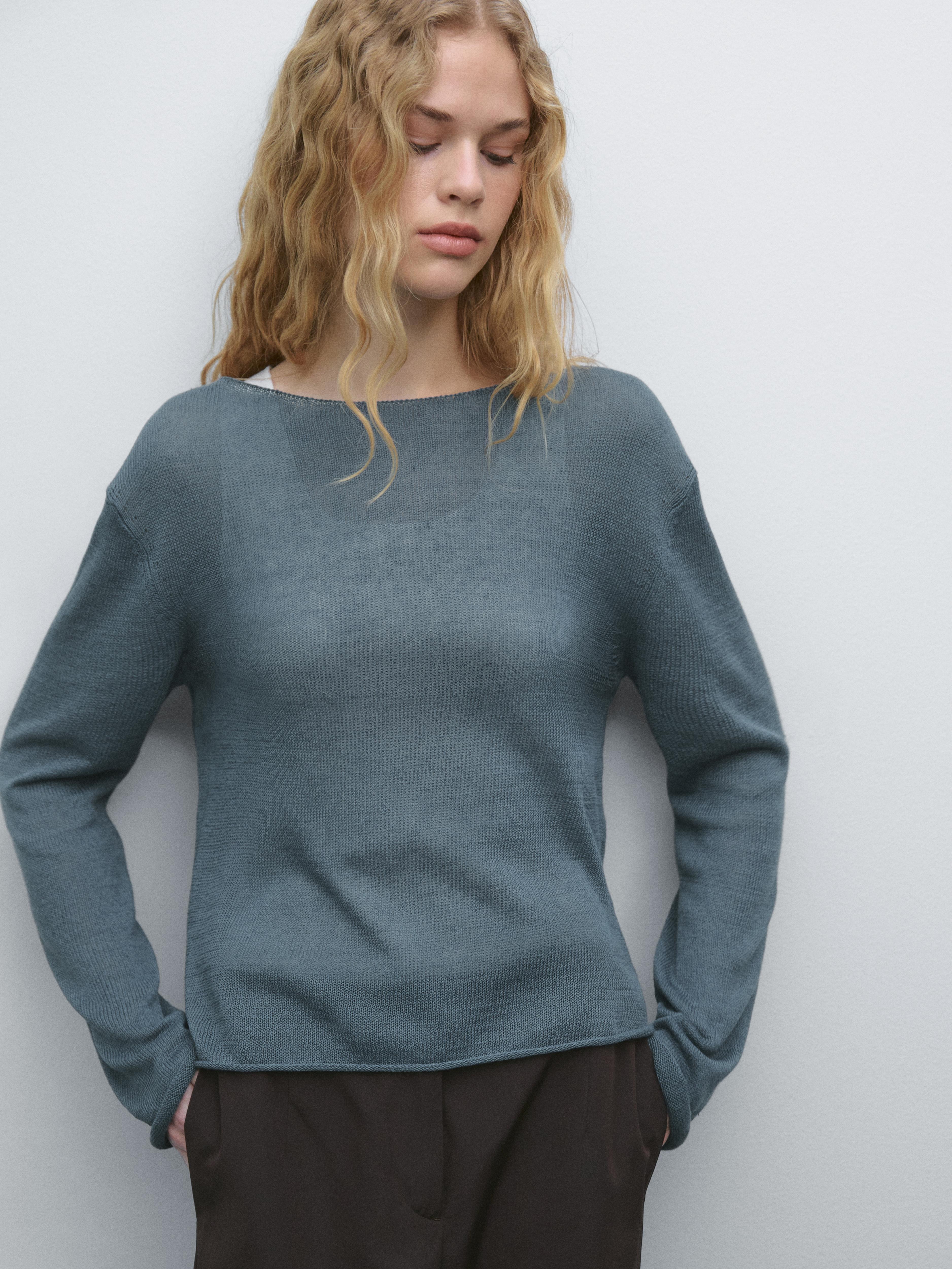 Linen blend cutwork sweater
