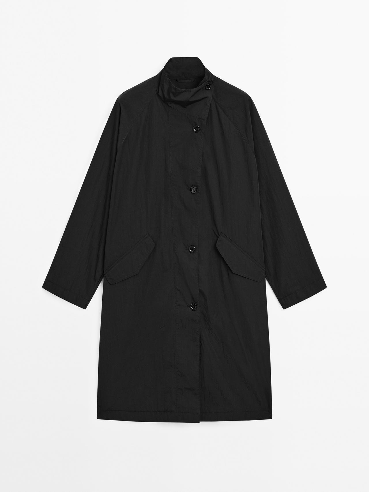 Massimo Dutti - Dame - Oversize, Loose Fit Trenchcoat I Vandafvisende Stof - Sort - M