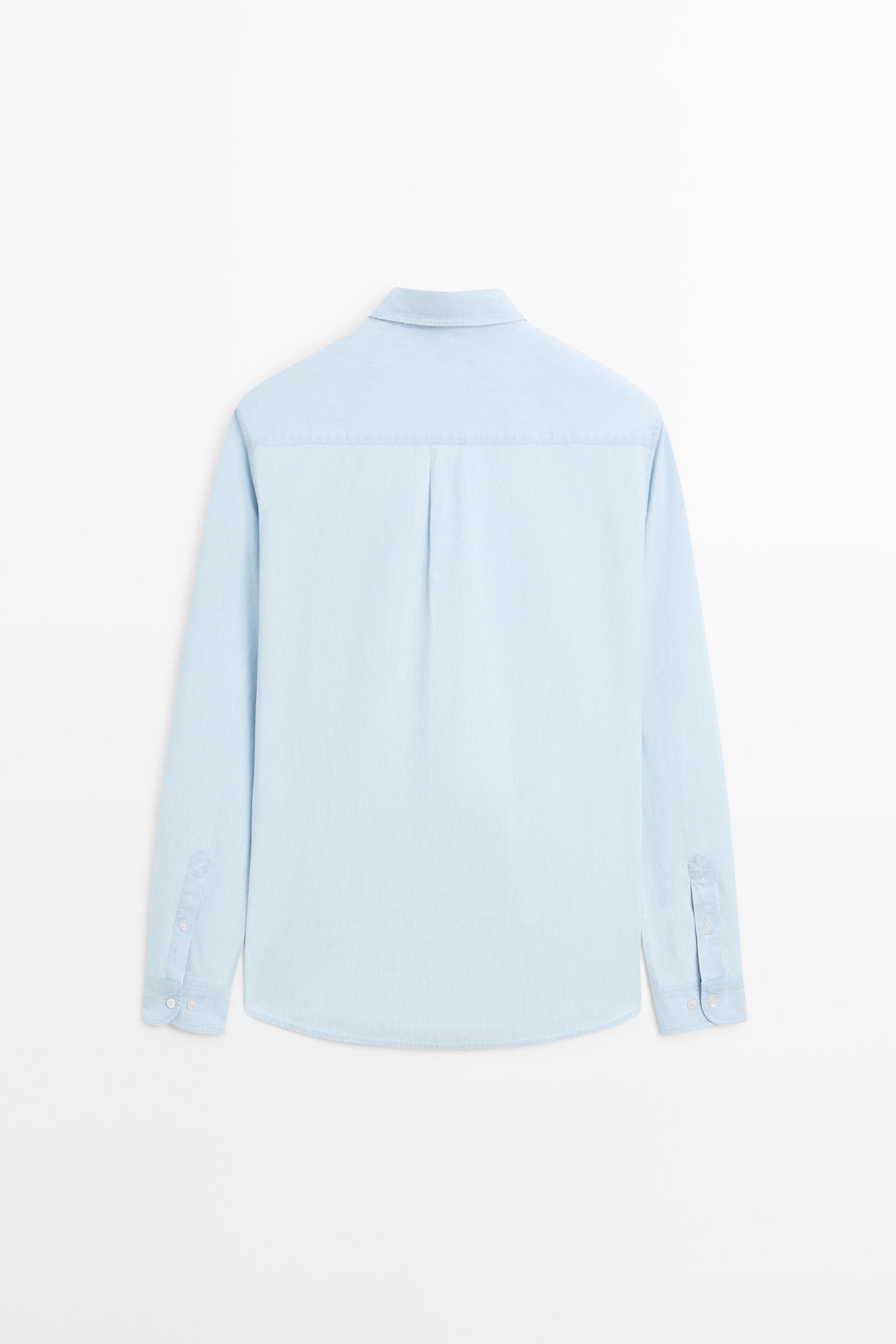 100% cotton regular fit denim shirt — SKY BLUE
