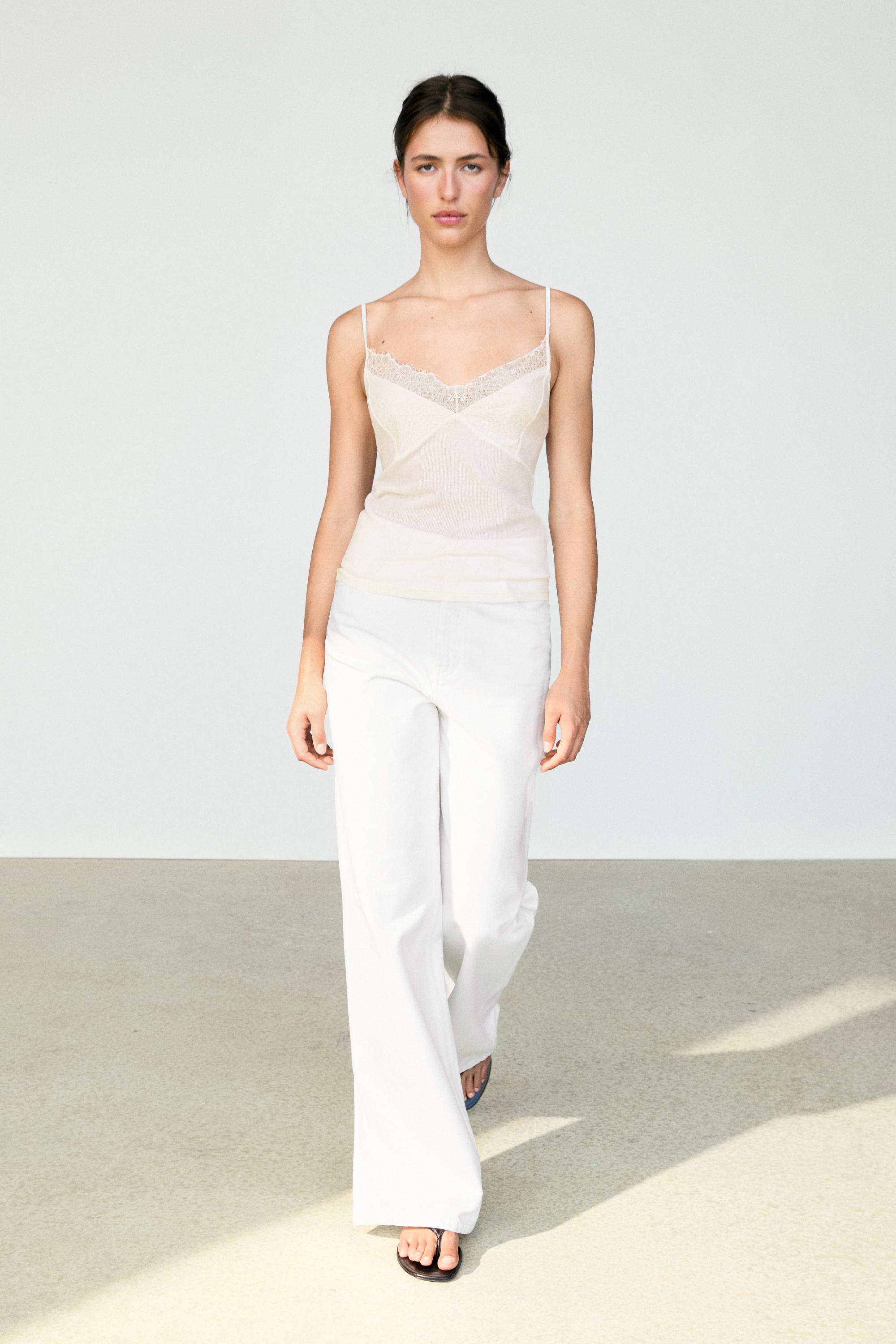 Top Con Spalline E Dettaglio In Pizzo - Ecru - L - Massimo Dutti - Female-image