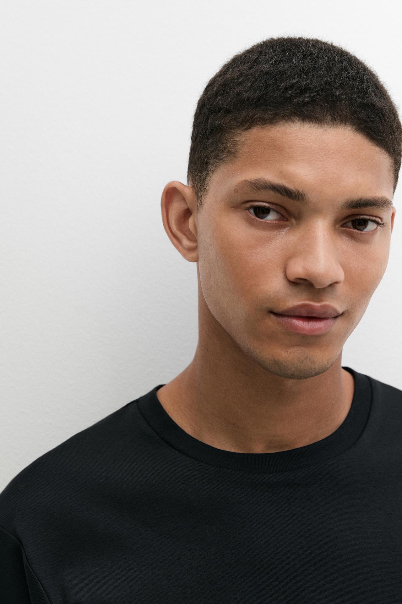 100% mercerised cotton ribbed T-shirt — BLACK
