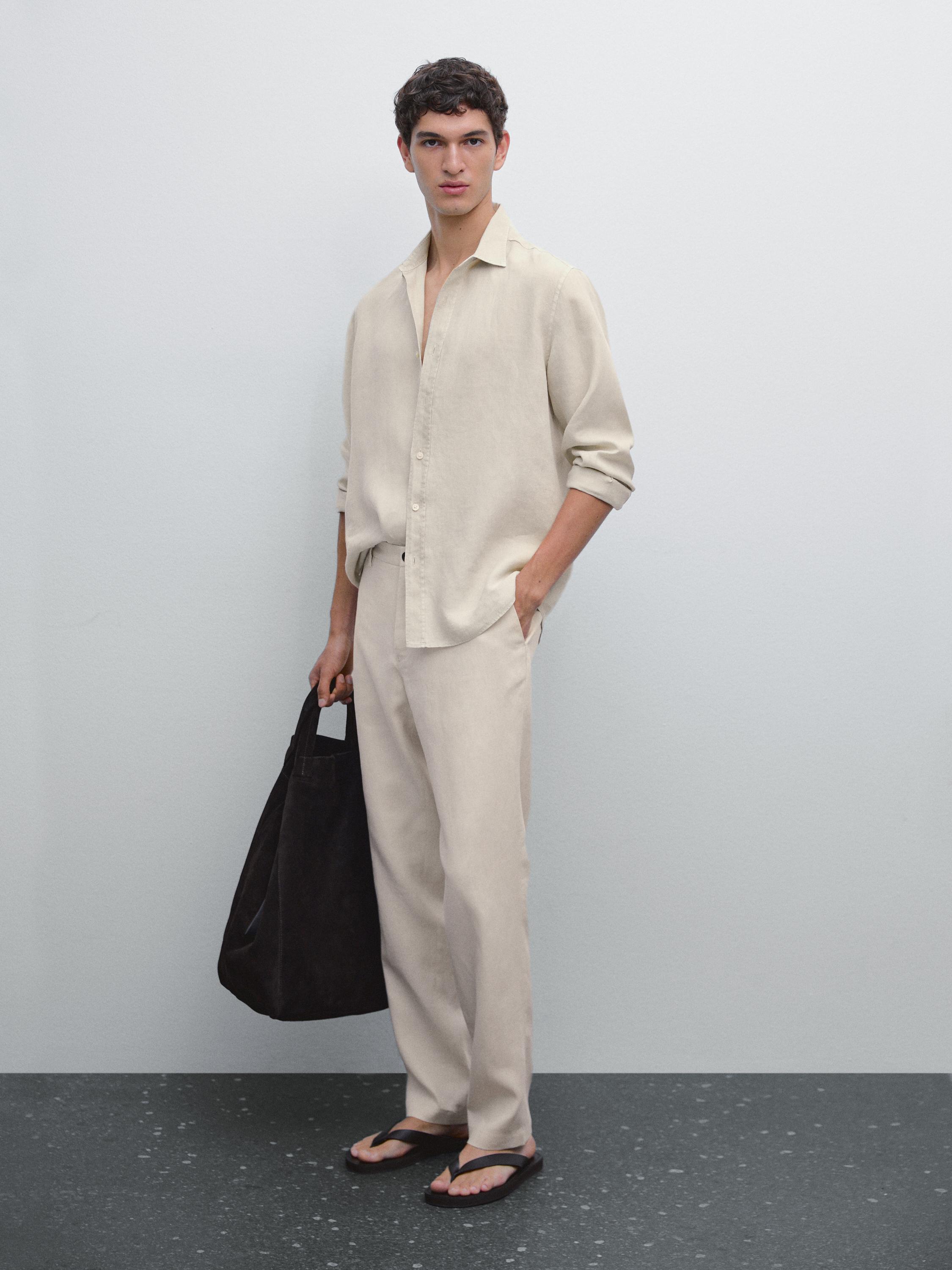 Pantalón regular fit 100% lino