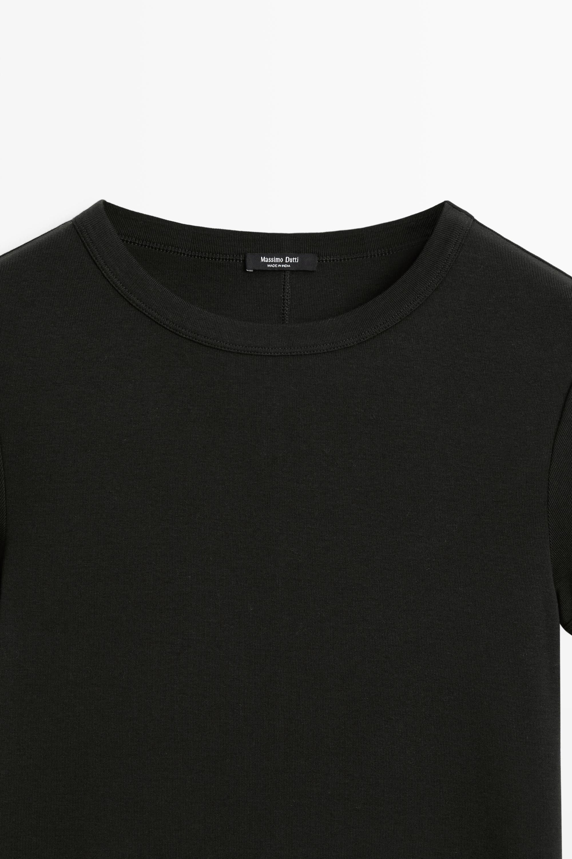 Ribbed short sleeve T-shirt — BLACK