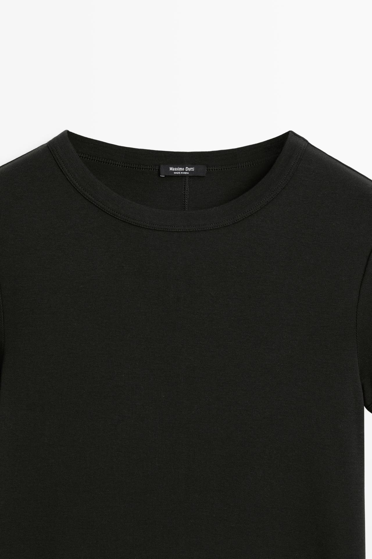 Ribbed short sleeve T-shirt — BLACK