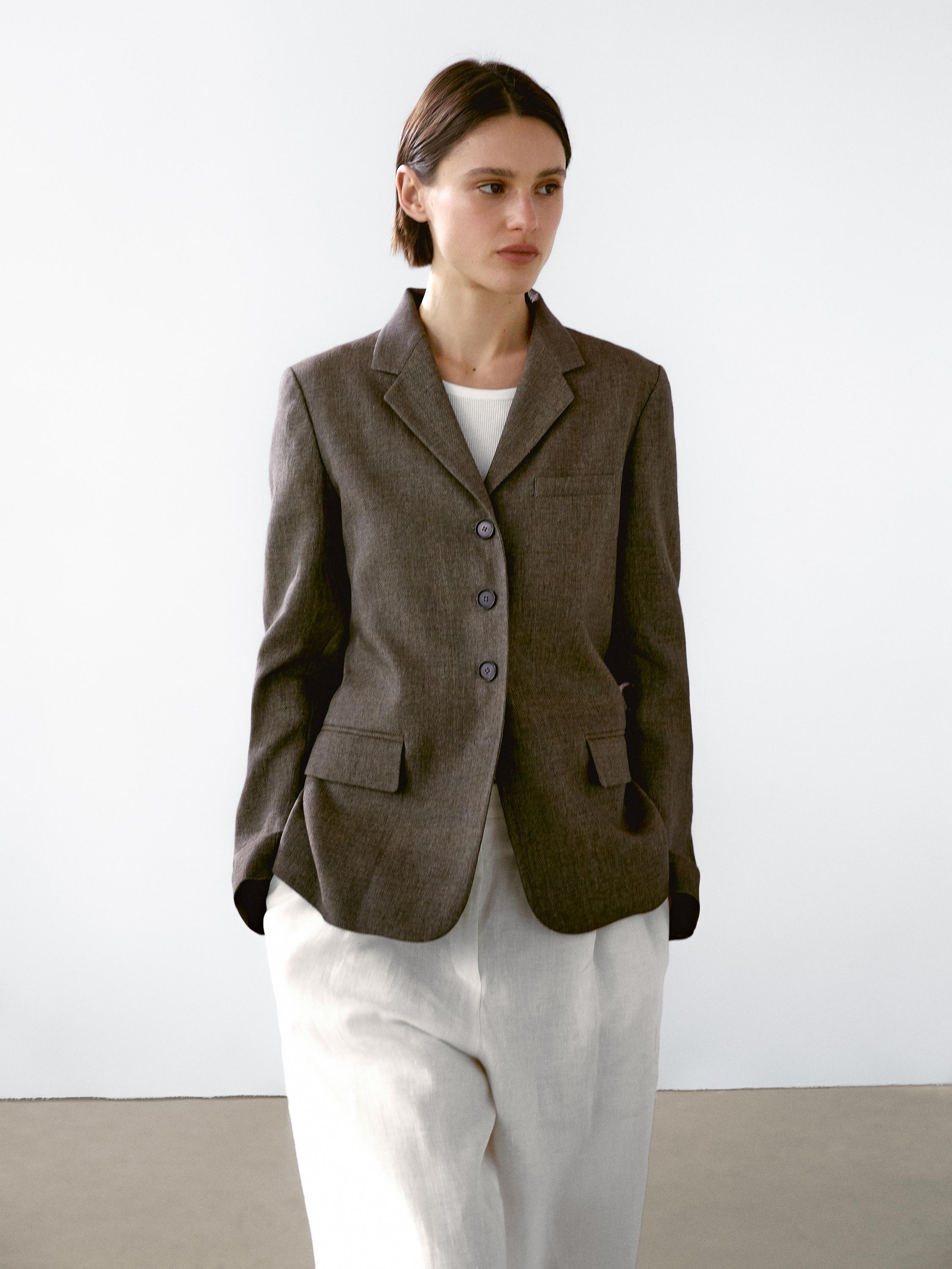 بليزر طويل مرقط من الكتان المخلوط