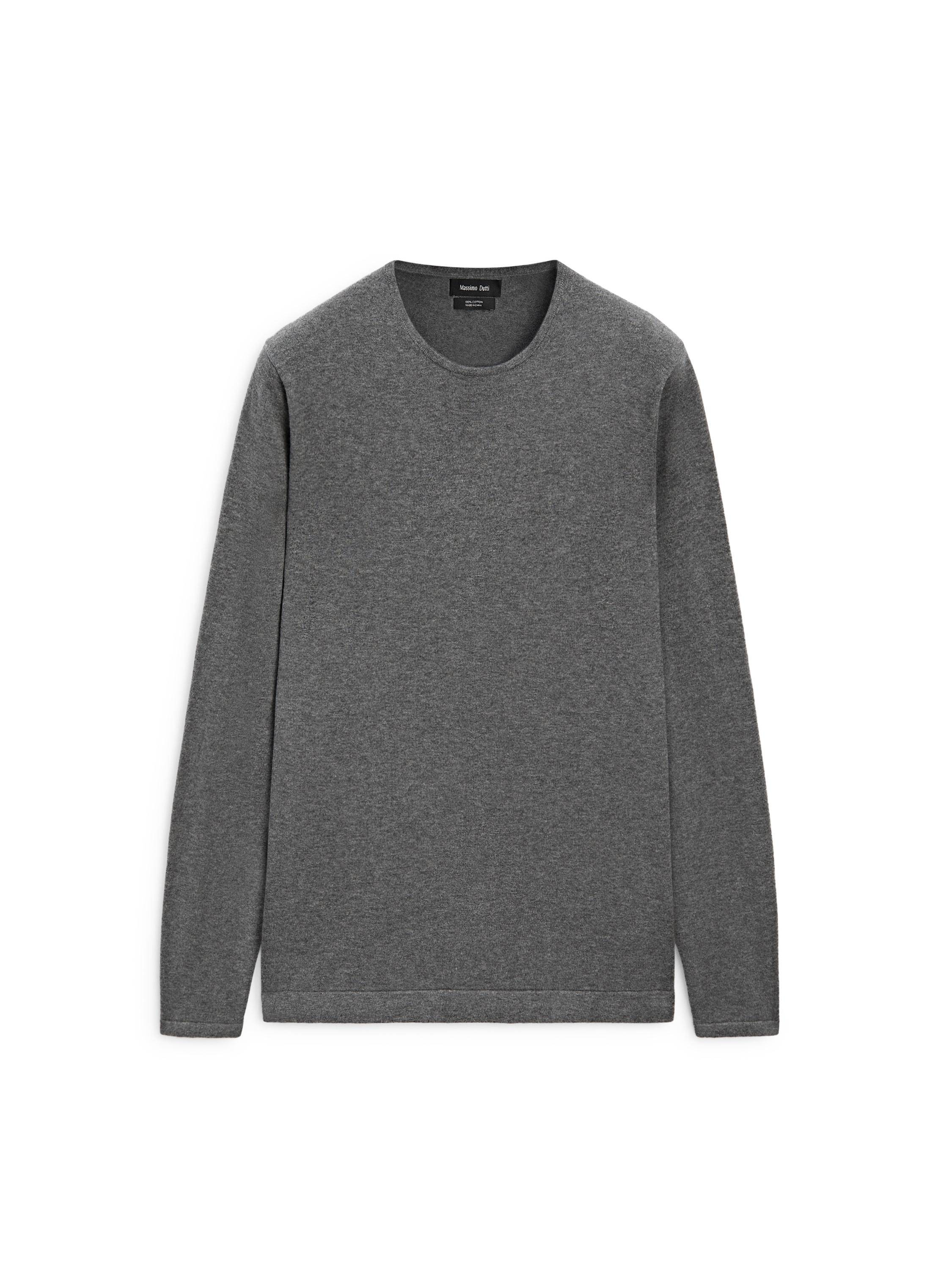 Knit 100% cotton crew neck sweater — MEDIUM GREY